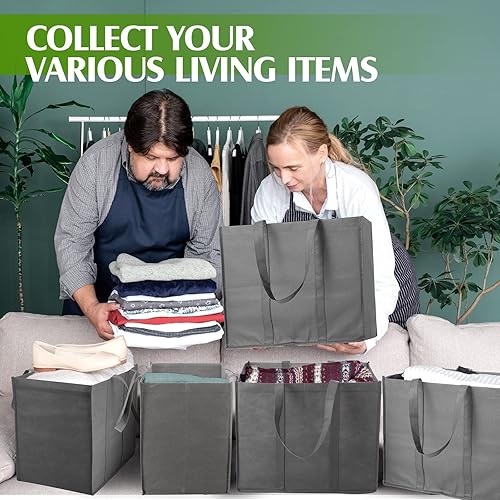 Miniatura 5 de Hillban Paquete de 30 bolsas de comestibles reutilizables a granel resistentes grandes bolsas de compras lavables plegables con asas