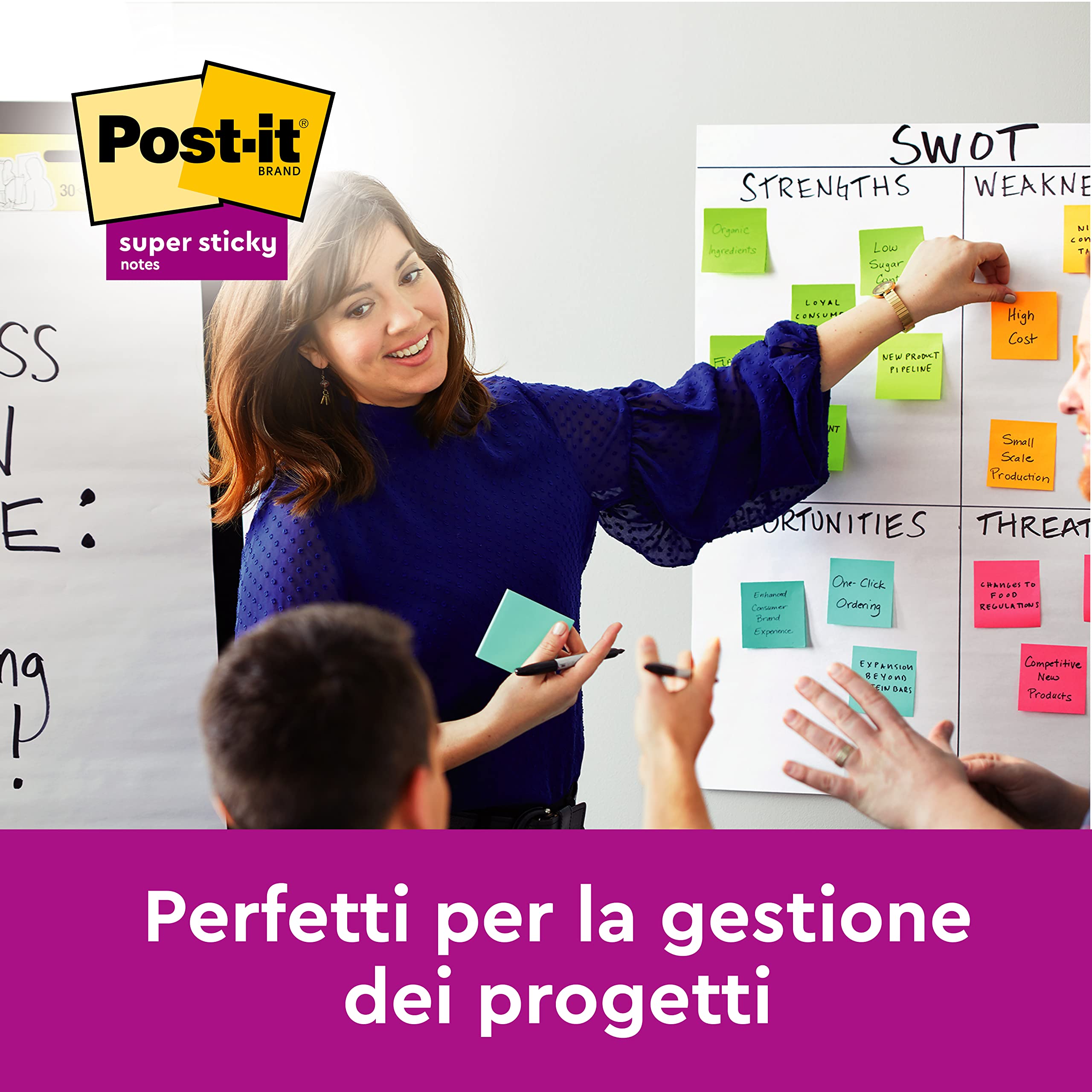 Post-it Foglietti Super Sticky Z-Notes, Collezione Soulful, Confezione da 6 blocchetti, 90 Fogli/blocco,76mm x 76mm, Colori Rosa, Viola, Verde.Foglietti Extra Adesivi per Appunti, Elenchi & Promemoria