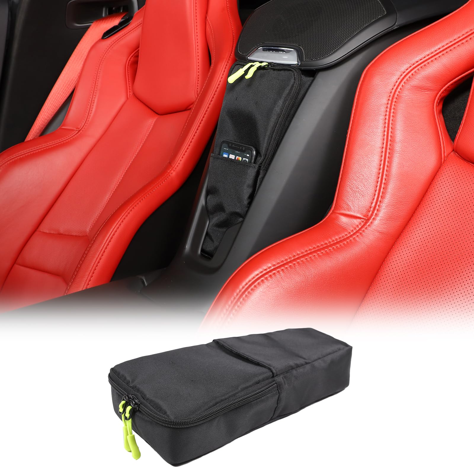 Organizador de almacenamiento entre asientos compatible con Chevrolet Corvette C8 2020-2023, compartimento de asiento de consola central, bolsa de almacenamiento de tela Oxford, ahorro de