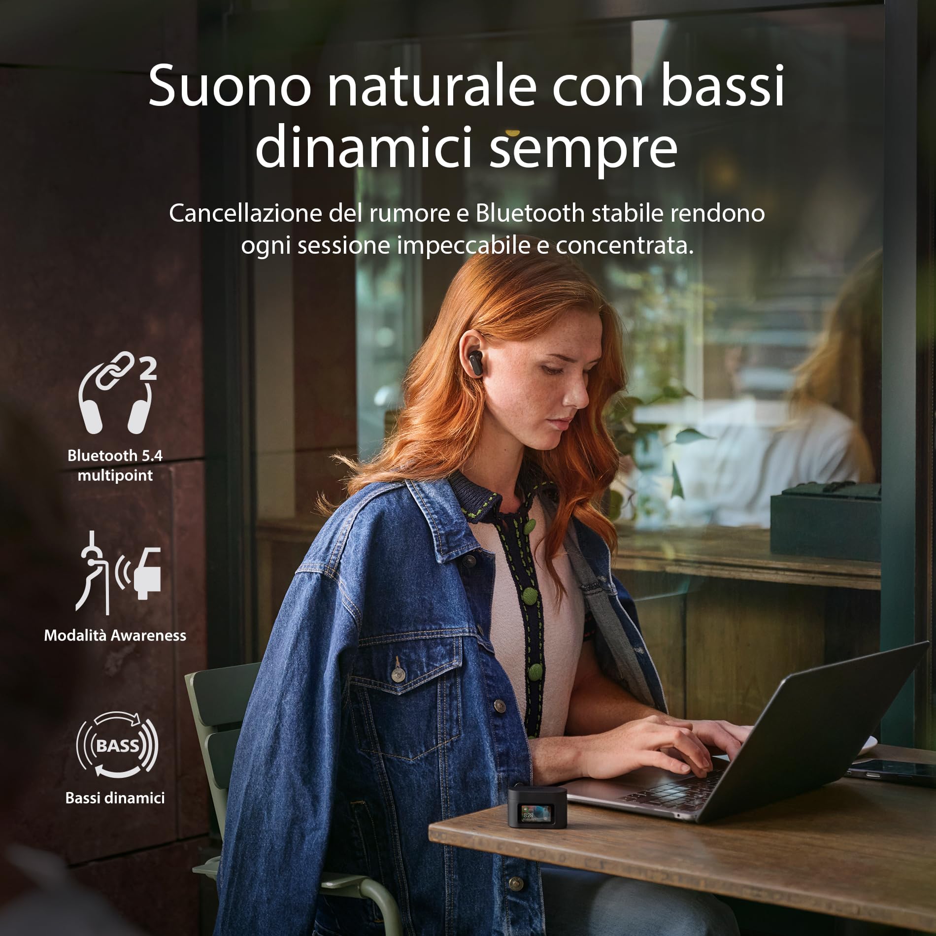 Philips TAT6100BK Auricolari True Wireless con Custodia di Ricarica Intelligente – Cancellazione del rumore, 4 microfoni, bassi dinamici, 28 ore di autonomia, Bluetooth 5.4, IPX5, comandi touch – Nero
