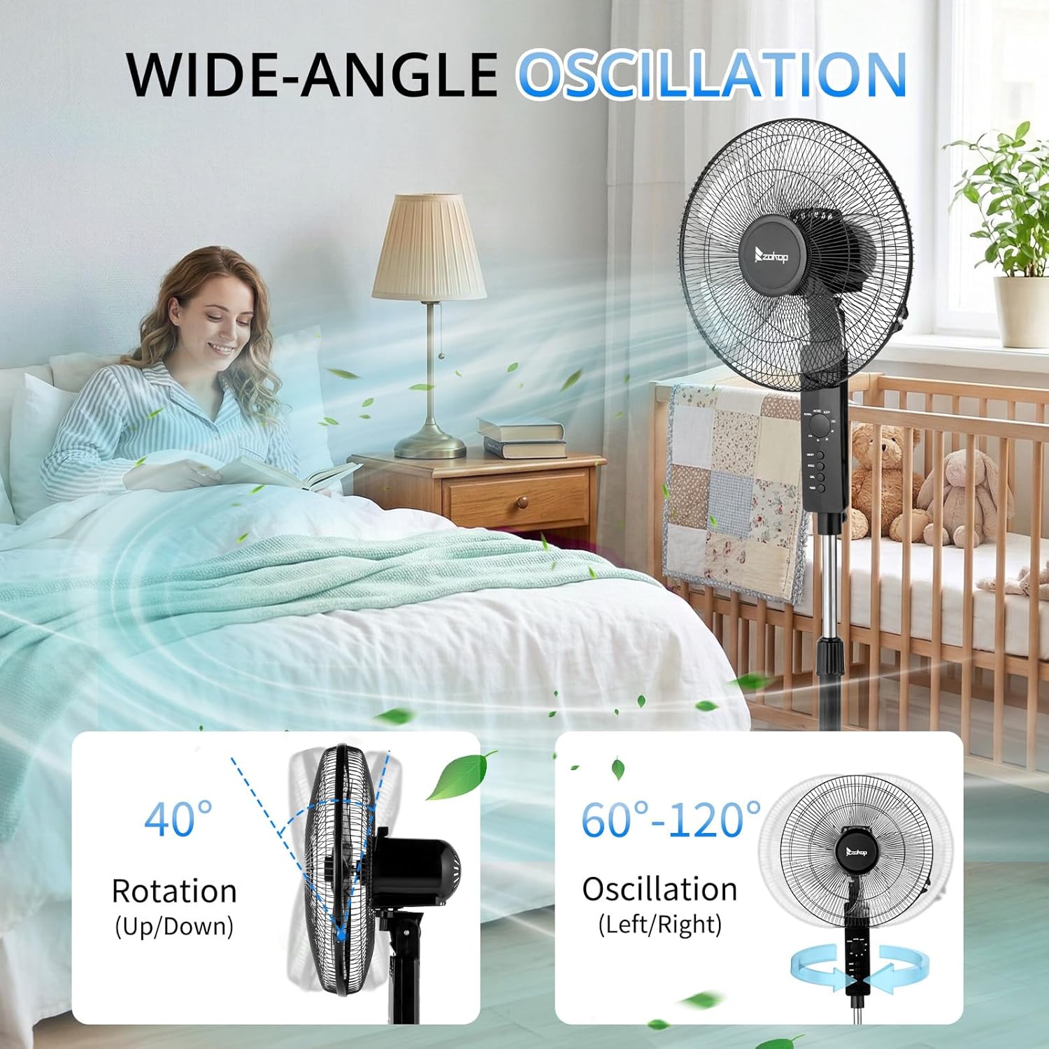 Winado 16 inch Oscillating Pedestal Fan with Remote Control, 3-Speed Stand Fan, High Velocity, Adjustable Height & Tilt, 7.5H Timer, Quiet Standing Fan for Bedroom, Living Room, Office, Black