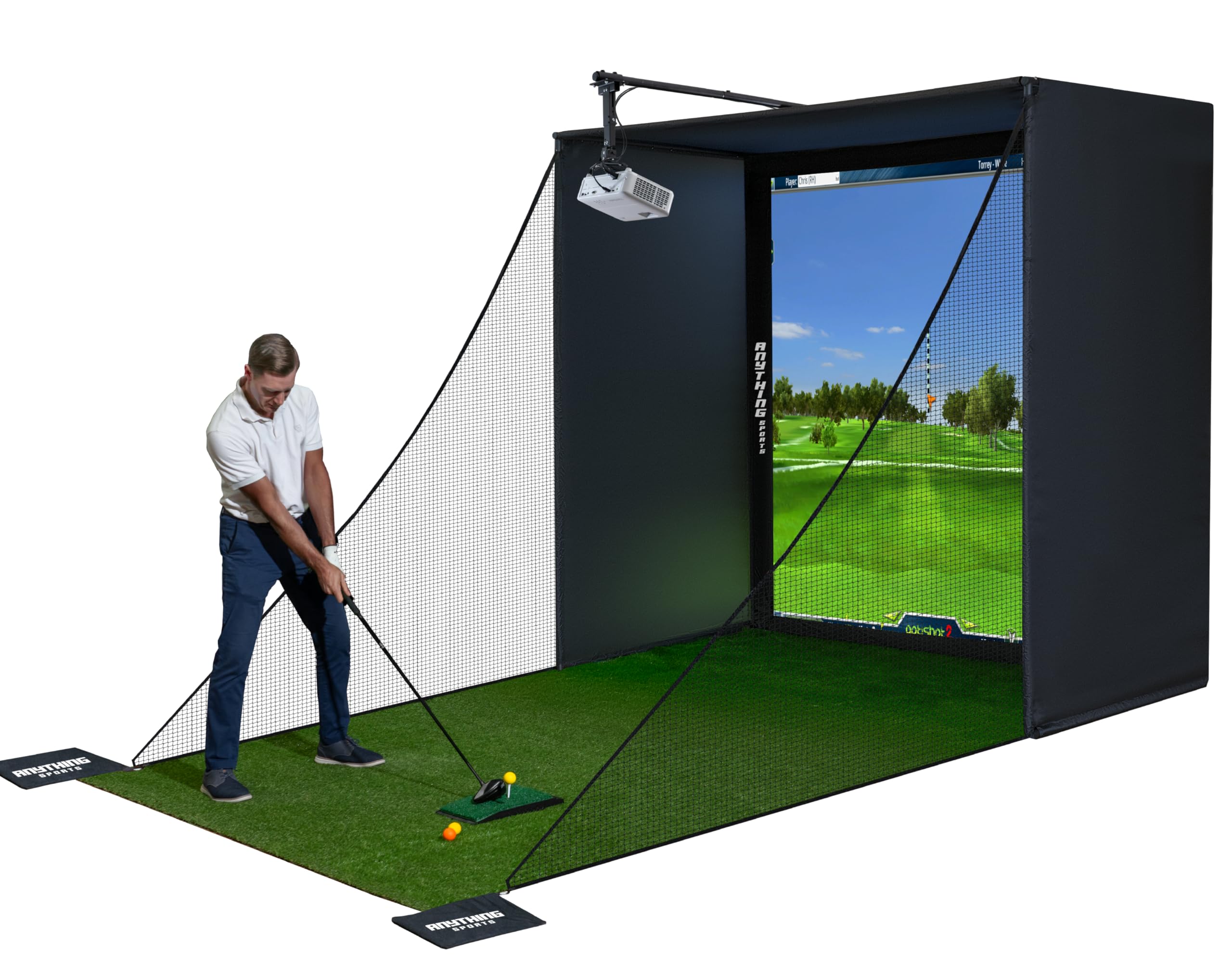 Complete Golf Simulator Enclosure Package – 4K-Ready Impact Screen with Blackout Cage, Projector Mount, Frame Poles, Side Shank Nets | Indoor & Garage Practice | Easy Setup | 12-Month Warranty