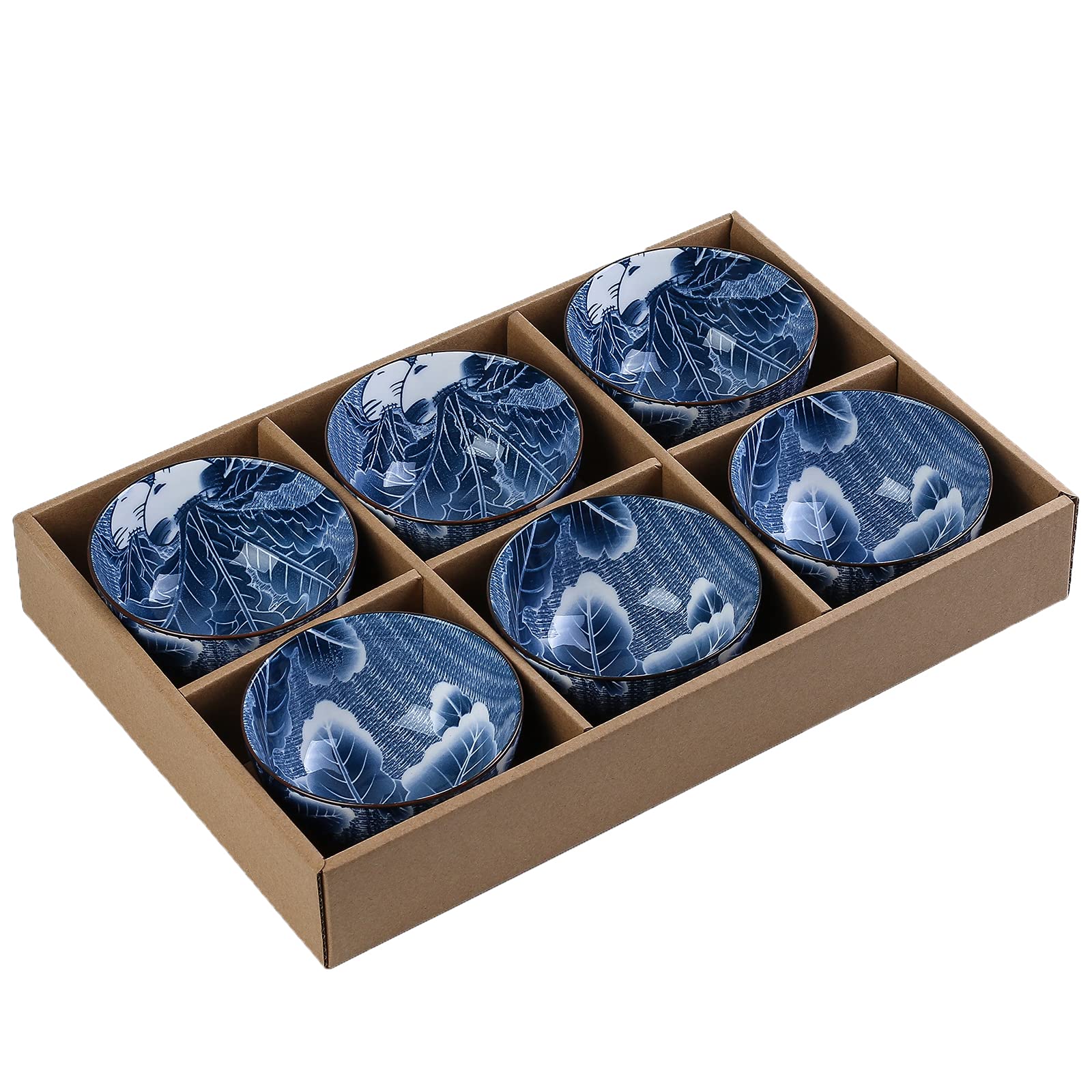 Gegong Lot de 6 bols à riz en céramique de style japonais – Bols à céréales épais en porcelaine bleue et blanche de 283,5 g – Passe au micro-ondes, au four et au lave-vaisselle (radish)