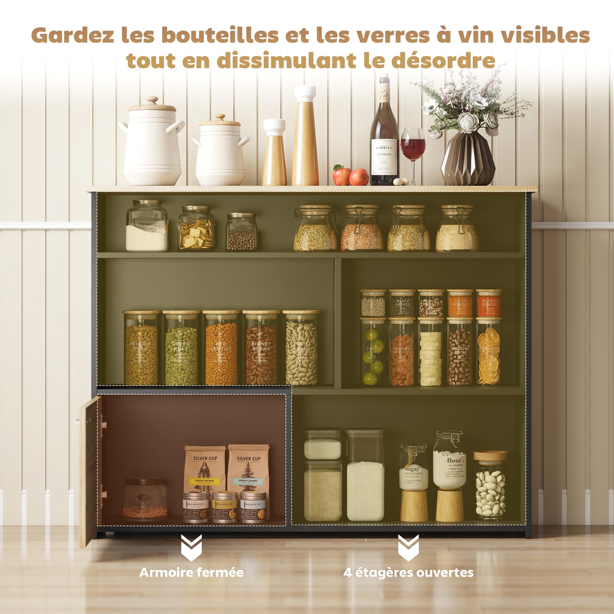 HOMCOM Table de Bar Extensible avec abattant, Table Haute Cuisine, 1 Placard à Porte et 4 Compartiments Ouverts, Style Moderne, pour Petits espaces, Salle à Manger, Salon, 116 x 79,6 x 90,5 cm, Noir