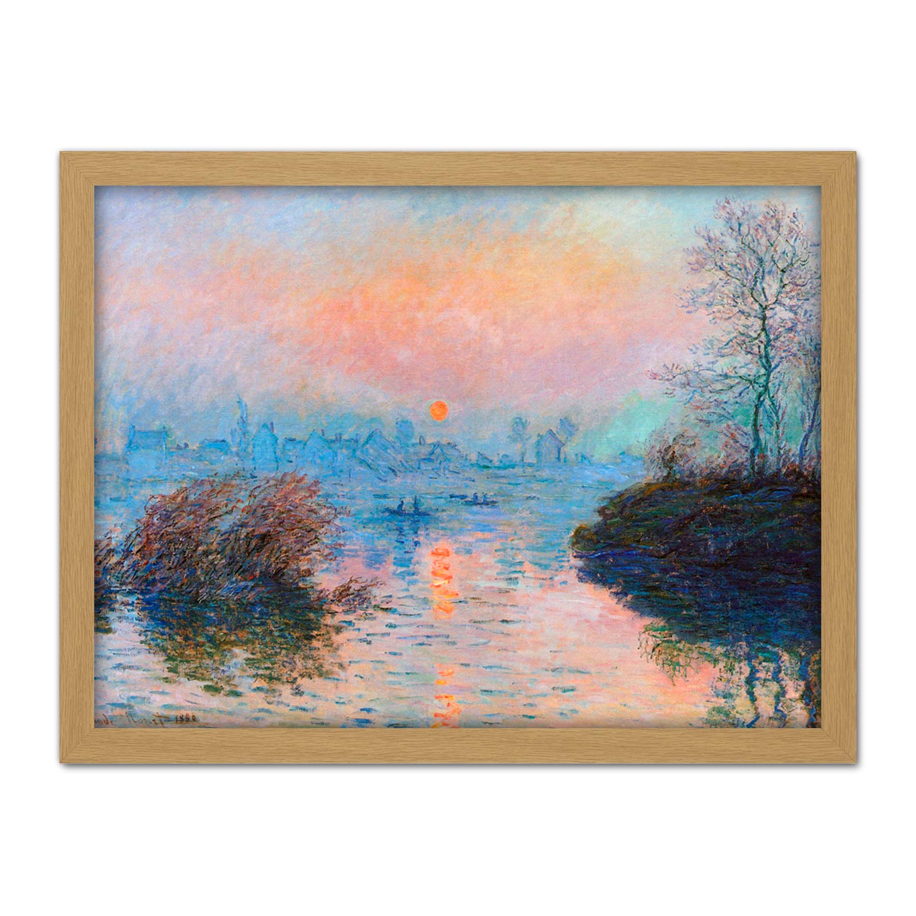 Wee Blue Coo Monet Sunset Seine Lavacourt Winter Artwork Framed Wall Art Print 18X24 Inch