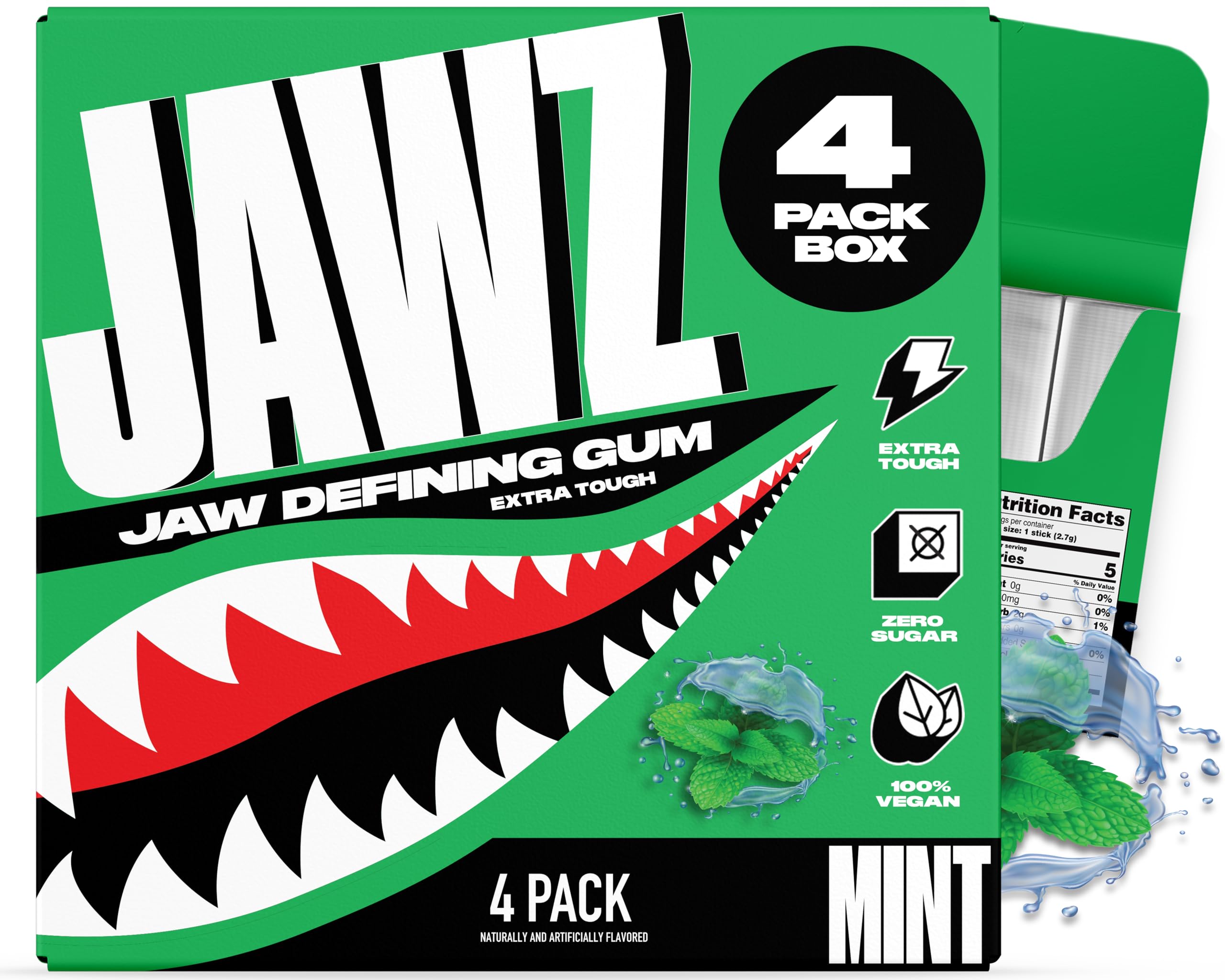 Jawz Gum Jawline Chewing Gum 4 Pack Box Mint Face Slimming and Toning Sugar Free