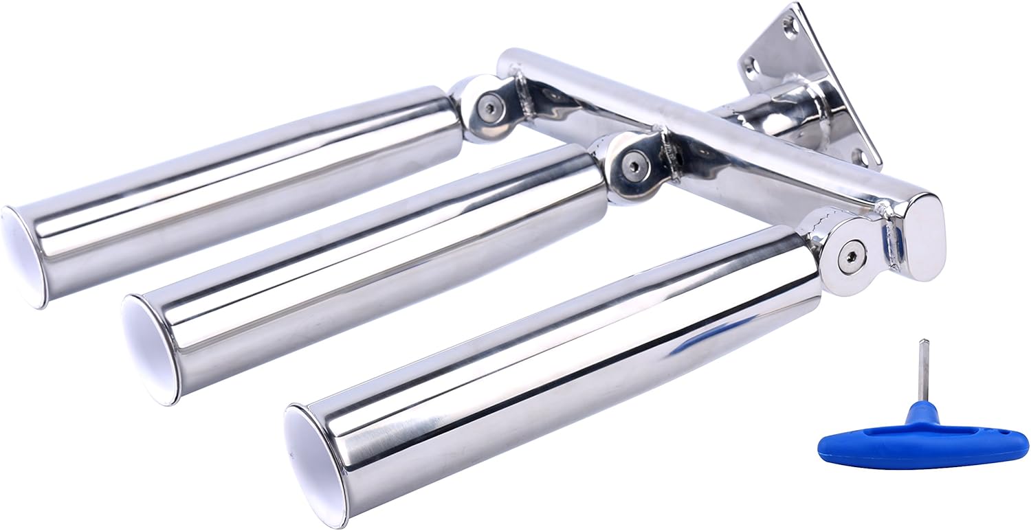 Amarine Made 3 Tube Silver Highly Polished Stainless Steel Trident Outrigger Stylish Rod Holder - Triple Rod Holder, Kite Fishing Mount 3-rod Holder