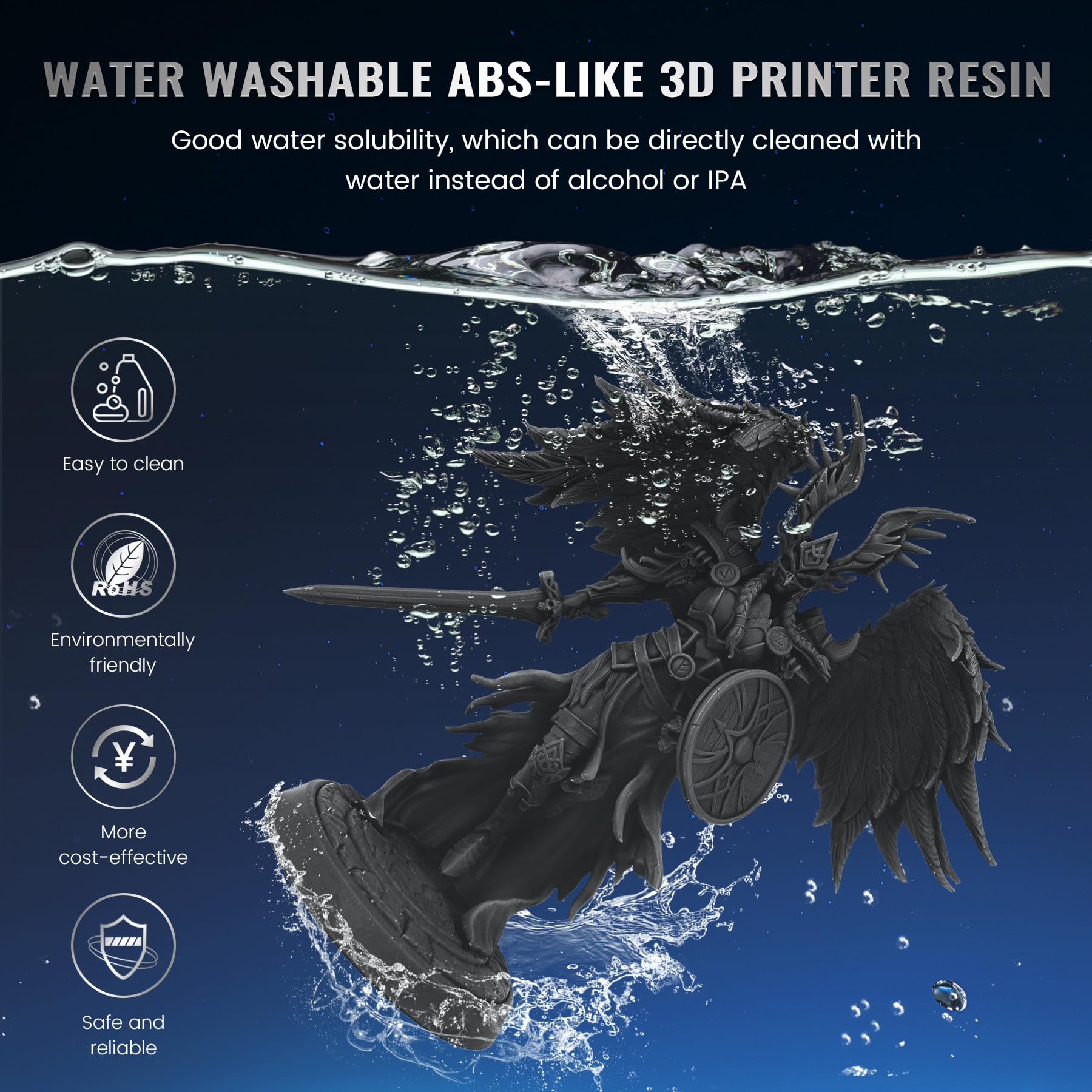 JAYO Resina Abs-Like Lavável Em Água 2Kg, Resina Para Impressora 3D 405Nm Uv Padrão Resina Fotopolímero Rápido Para Impressora 3D Lcd/Dlp/Sla, Alta Precisão, Não Quebradiça, Frasco De 1Kg, Pacote C