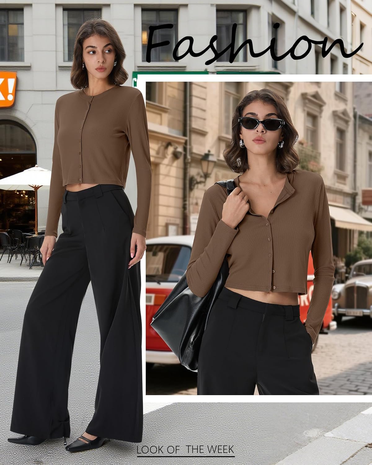 Neer Women's Cropped Cardigan Cotton Ribbed Knit Long Sleeve Top Crew Neck Cardigan Open Front Button Down Shirt - Image 6