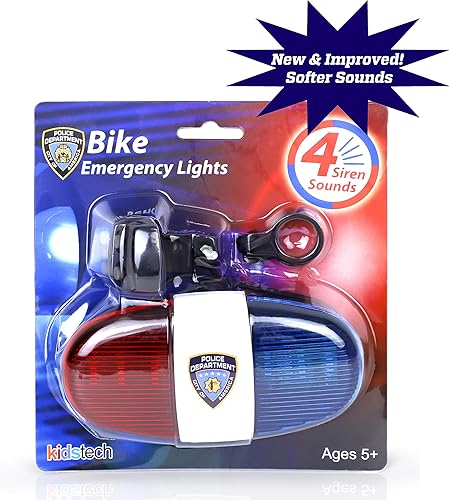 Miniatura 2 de Kids Tech Luz LED para bicicleta – Cuerno electrónico con luz de sonido de policía, sirena de bicicleta, luz de 5 LED, 4 sonidos, luz de seguridad