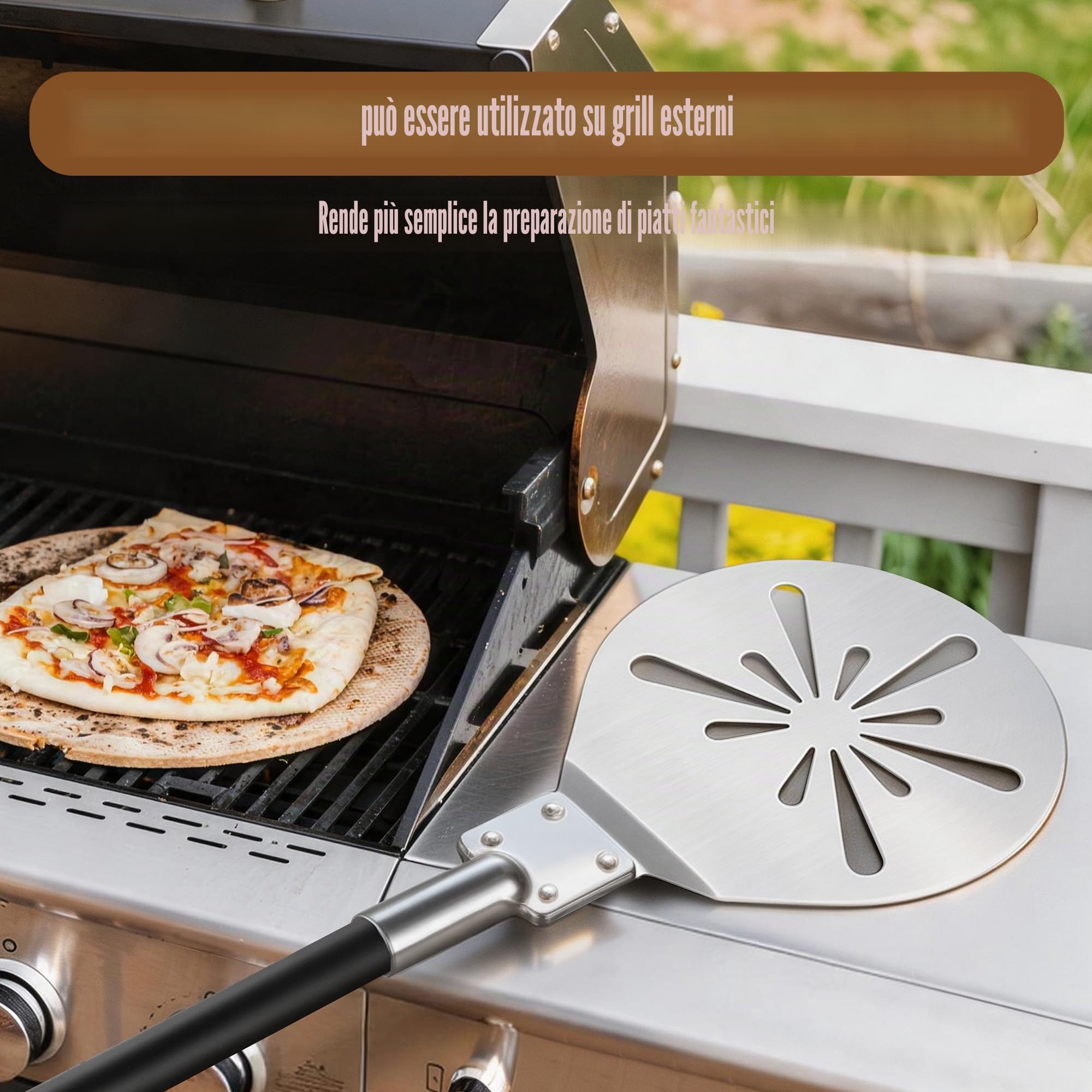 Joyfair Spatola rotonda per pizza in acciaio inox, perforata, 22,8 cm