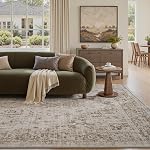 PADOOR 5×7 Rug de zone pour le salon, Machine lavable Soft Grande chambre à coucher Rug, Non-dérapant Durable Rug Vintage Low Pile, Tapis intérieur facile à nettoyer pour Hall, Cuisine, Dorm, Nursery, Bureau à Beige