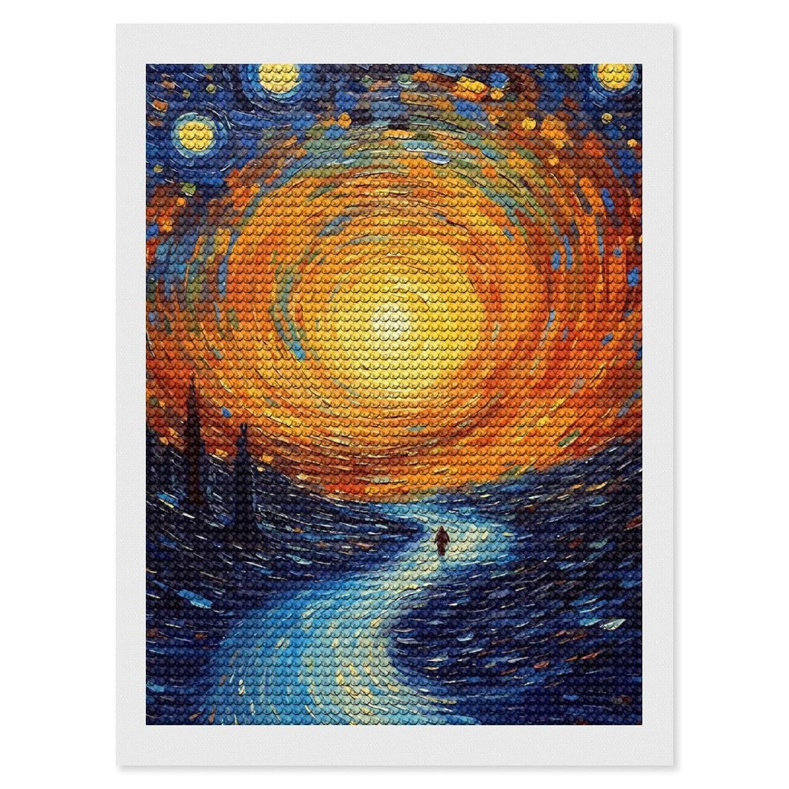 Junmoney Psychedelic Painting Diamond Painting Kit 12"x16", Adhesive Canvas, Home Wall Decor, for Beginners, Birthday Gift, Full Kit Included
