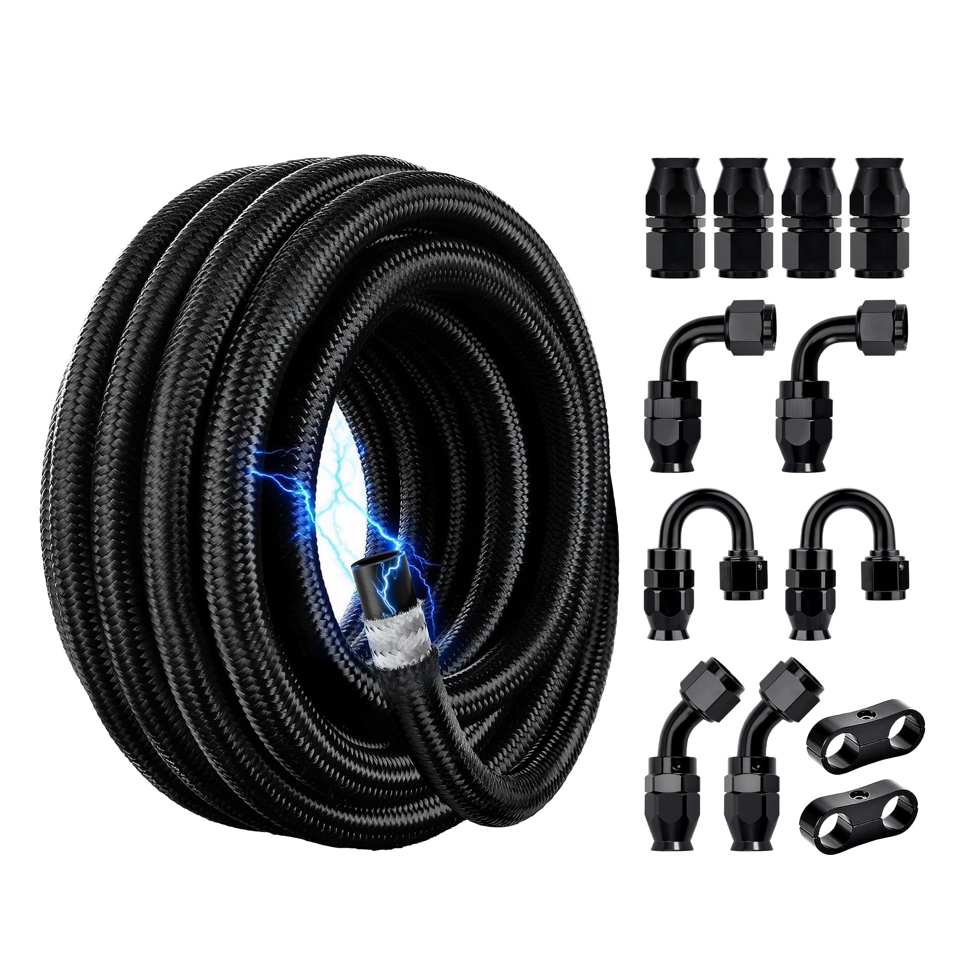 EVIL ENERGY Conductive 8AN PTFE Fuel Line Kit,Antistatic E85 Nylon Braided PTFE Fuel Hose 20FT AN8 Fuel Line Hose kit Black-image-47