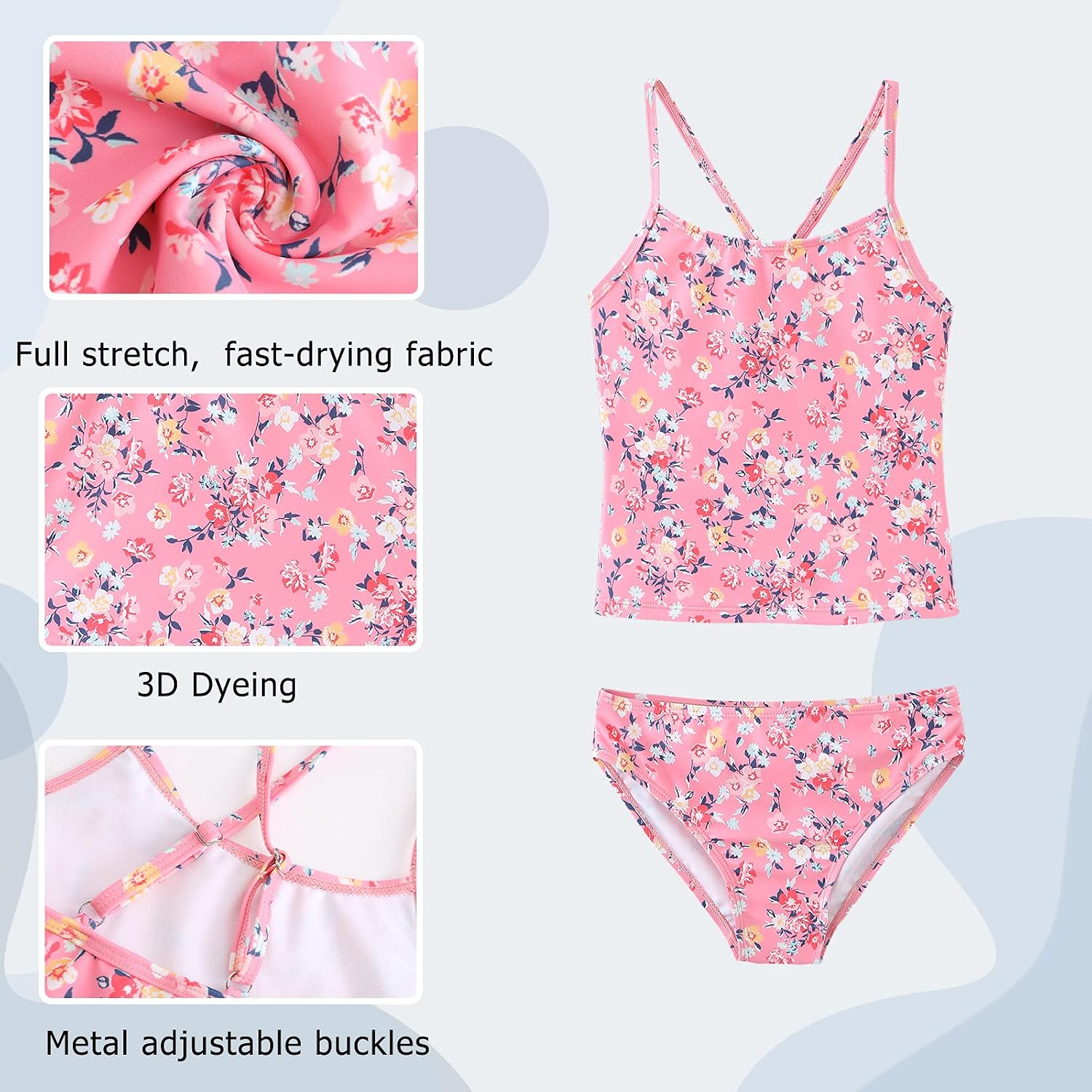 Maillot De Bain Tankini Fille 2 Pièces Style Hawaïen - Imprimé Floral Tropical - Taille 3-16 Ans