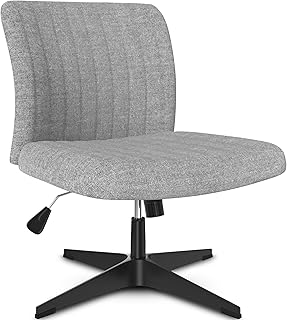 Criss Cross Legged Office Chair, Armless Desk Chair No Wheels, Wide Seat Home Office Chair, Adjustable Modern 360 Swivel Vanity, Fabric Padded,120° Rocking Ergonomic Mid Back Computer Task Chair