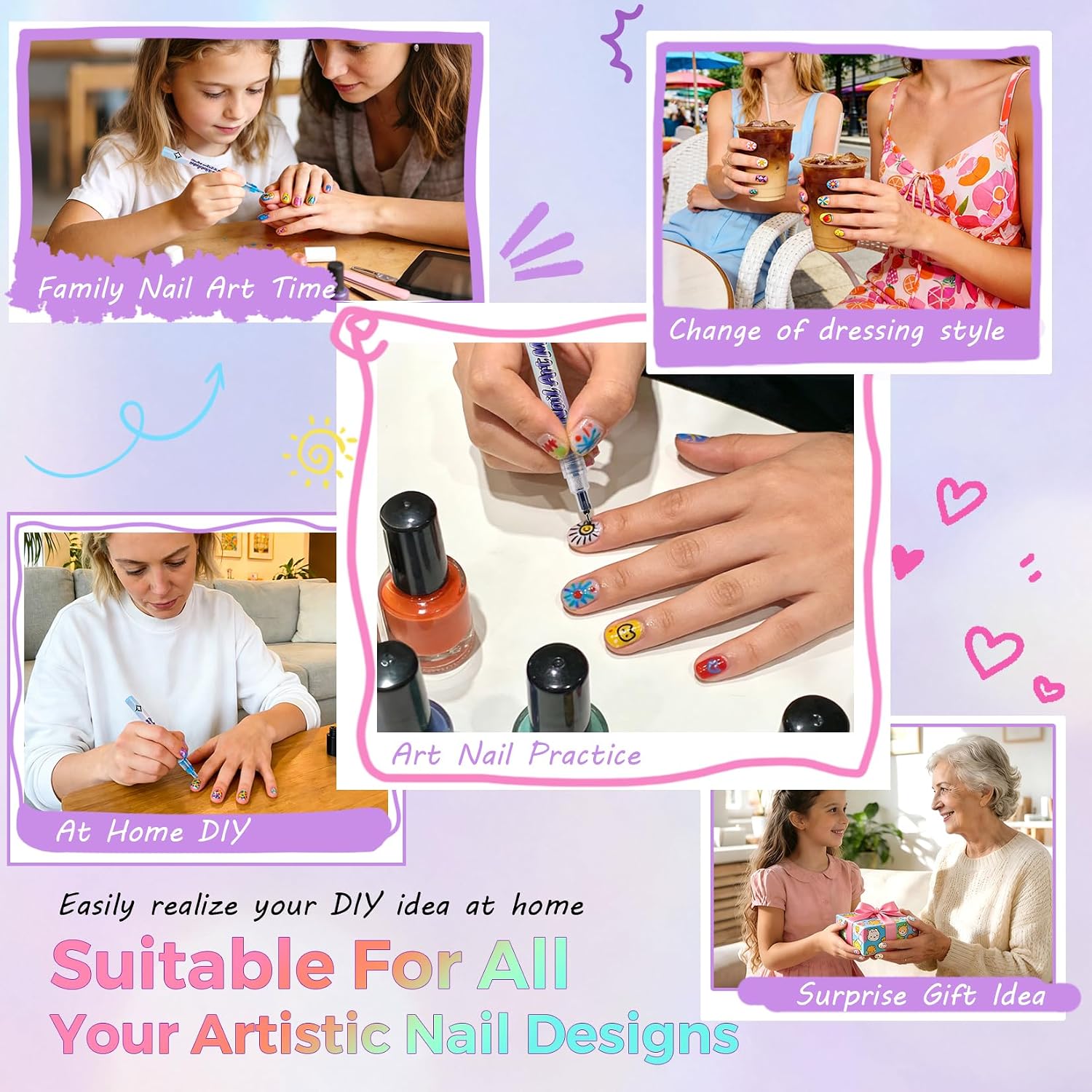 Glamonade Nail Art Markers for Kids: 0.5MM Fine Tip Nail Polish Pens for Girls Ages 6-12 NonToxic WaterBased Quick Dry Safe Manicure Gift Set for Tweens & Teens DIY Nail Art Pen Kit 12 Vibrant Colors