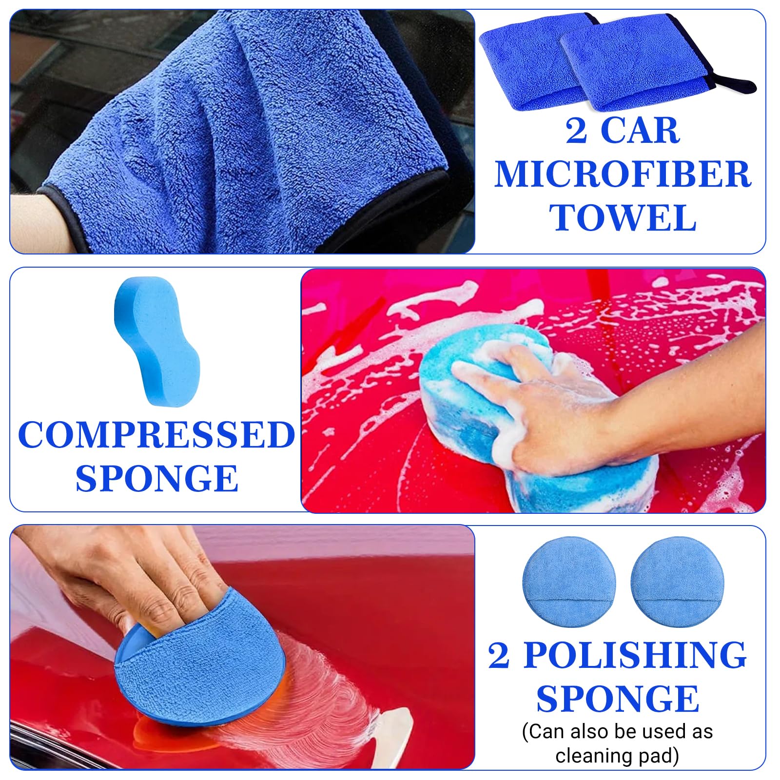 31 Pezzi Kit Pulizia Auto, Kit Lavaggio Auto Completo, Set Detailing per Interni ed Esterni, con Spazzole, Spugne per Lucidatura, Panni in Microfibra e Borsa Portaoggetti
