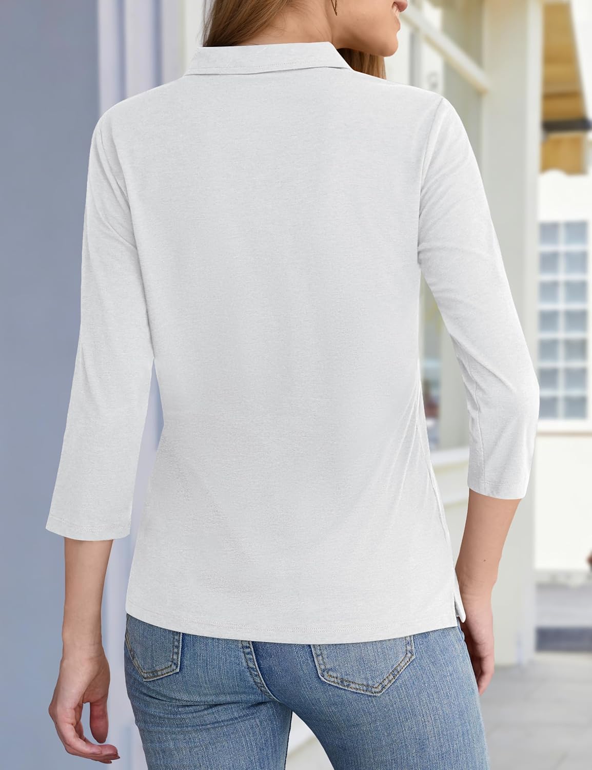 YUCOLEN Polo Shirts for Women 3/4 Sleeve Tops Golf Tees 5-Button Collared Cotton Shirt Business Casual - Image 6