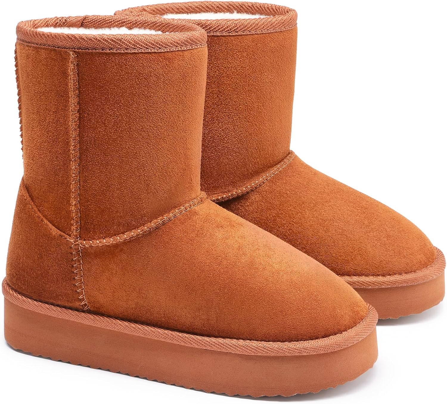 FabKids Girls Winter Mid Calf Snow Boots Warm Faux Fur Lined Non-Slip Shoes for Toddler Little Kid Big Kid