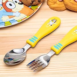 Zak Designs Bluey Kid Flatware Set with Fun Character Art on Both Utensils, Non Slip Fork and Spoon Set is Perfect for Encouraging Picky Eaters to Finish Their Plates (2 pk, BPA-Free)