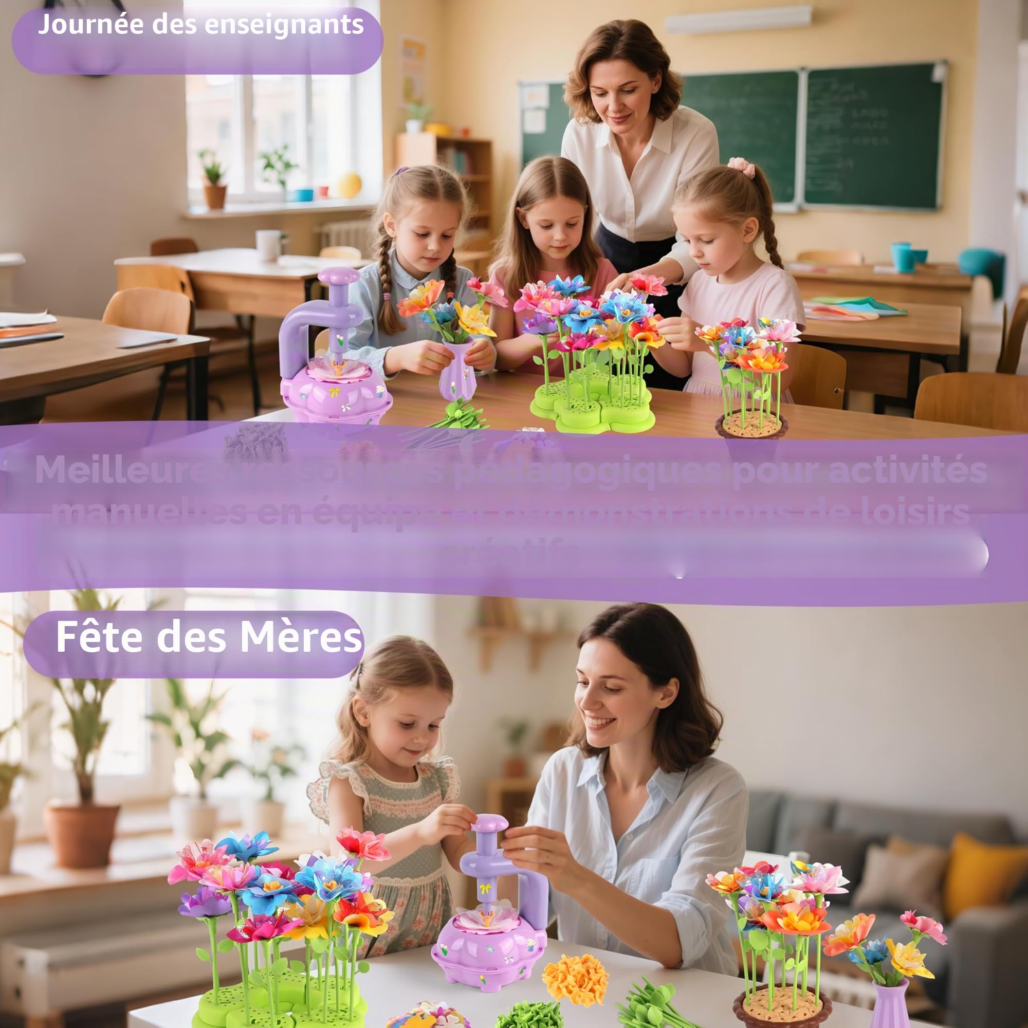 Charmofun Activité Manuelle Fille, Création Bouquet avec Machine à Fleurs, Jouet Fleurs Enfant 3 Ans+