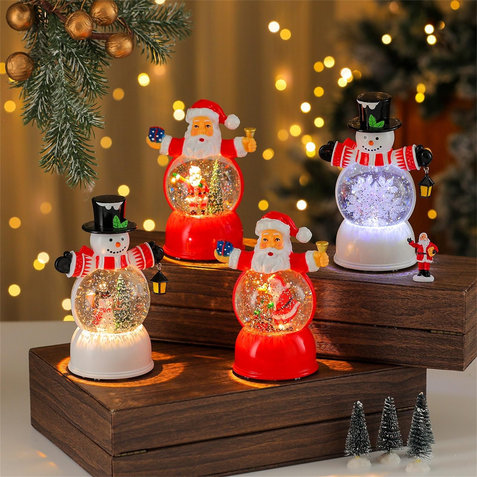 Decorazioni per la tavola Natale Lanterna acqua con musica, display illuminato con glitter, alimentato tramite USB o batteria Accento natalizio Lanterna acqua natalizia Decorazione con da USB