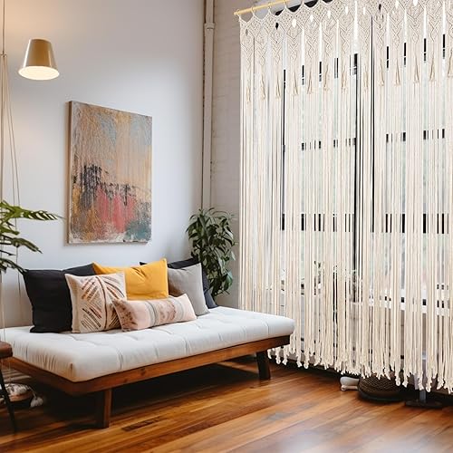 Miniatura 2 de Cortina bohemia de macramé hecha a mano con borlas grandes de macramé para colgar en la pared, divisor de habitación, decoración artística para sala