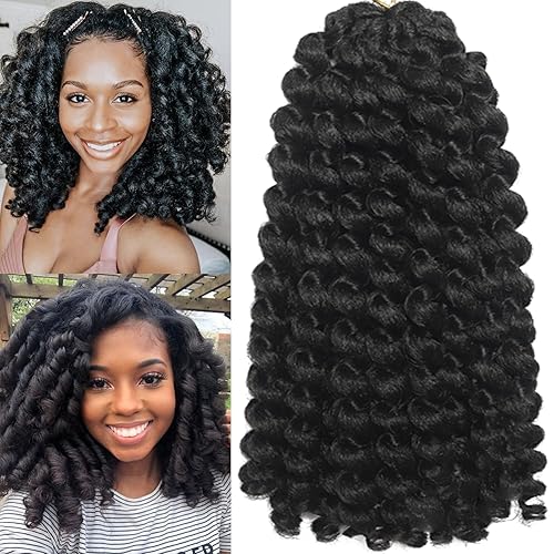 Miniatura 1 de Pelo rizado de ganchillo de 12 pulgadas, 5 paquetes de cabello de ganchillo Jamaicano con rebote, cabello corto rizado corto, 100 raíces (#1B)