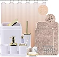 Vista 25 de Juego de accesorios de baño negro, juego de 9 piezas con cubo de basura, bandeja, dispensador de jabón, soporte para cepillo de dientes, taza