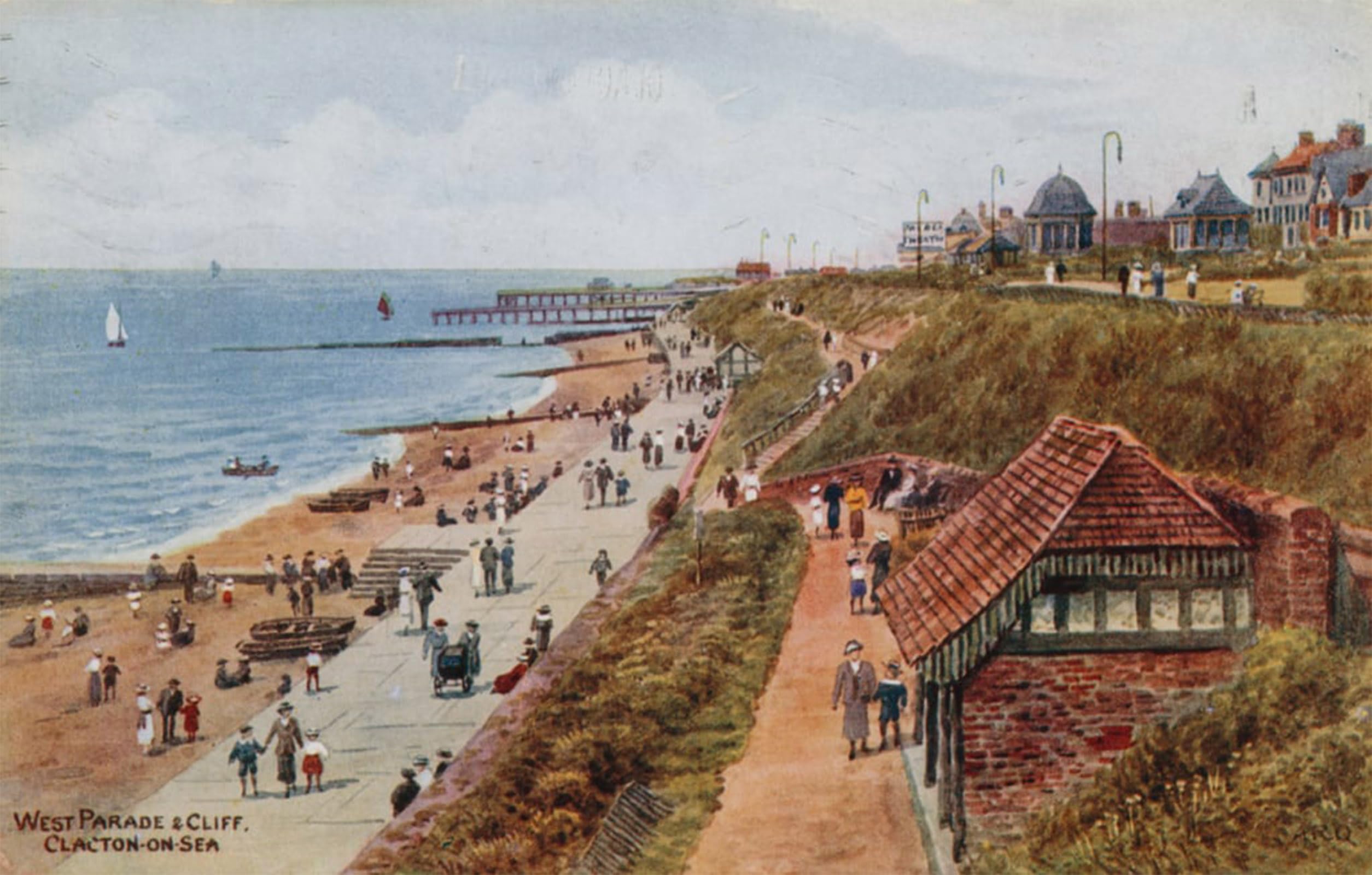 SERENDIPITP Vintage Picture Print on Canvas Wall Art Poster West Parade and Cliff Clacton on sea by Alfred Robert Quinton Artwork Print Poster for Wall Decor 60x90cm