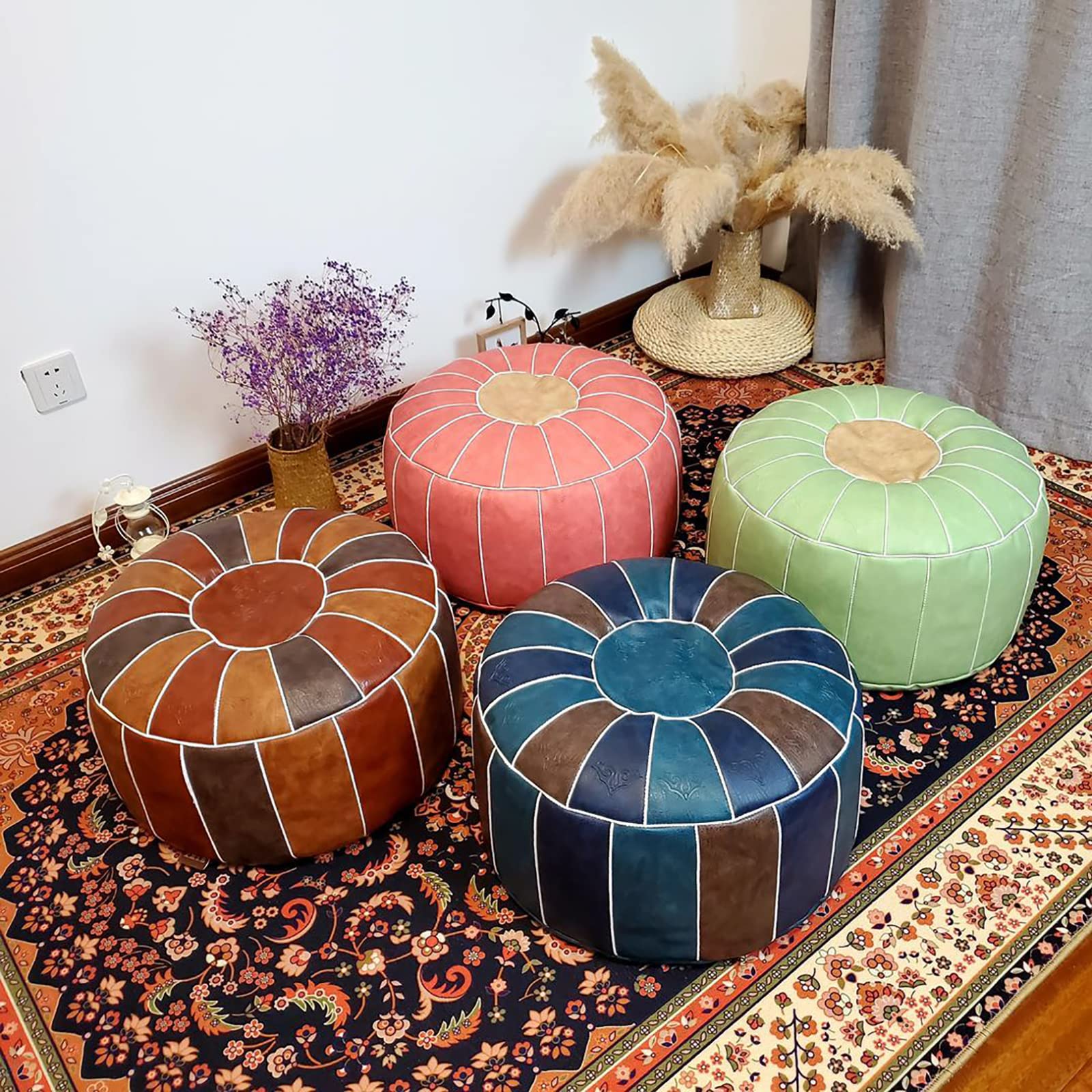 Set di 2 pouf in tessuto con spazio di archiviazione, Poggiapiedi rotondo con spazio nascosto Beige e Grigio