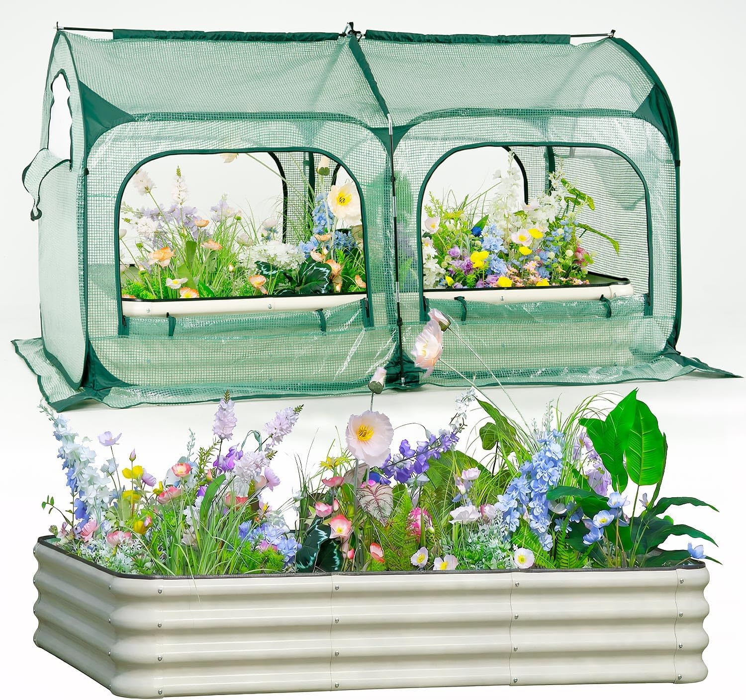 Pop up Tunnel Greenhouse Cover Plant Tent with 8x4FT Riased Garden Bed Set ,Raised Planter Box