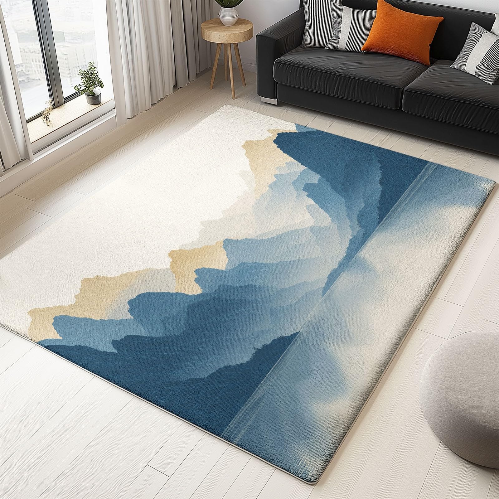 Tapis de salon lavable 140x200 montagne minimaliste antidérapant
