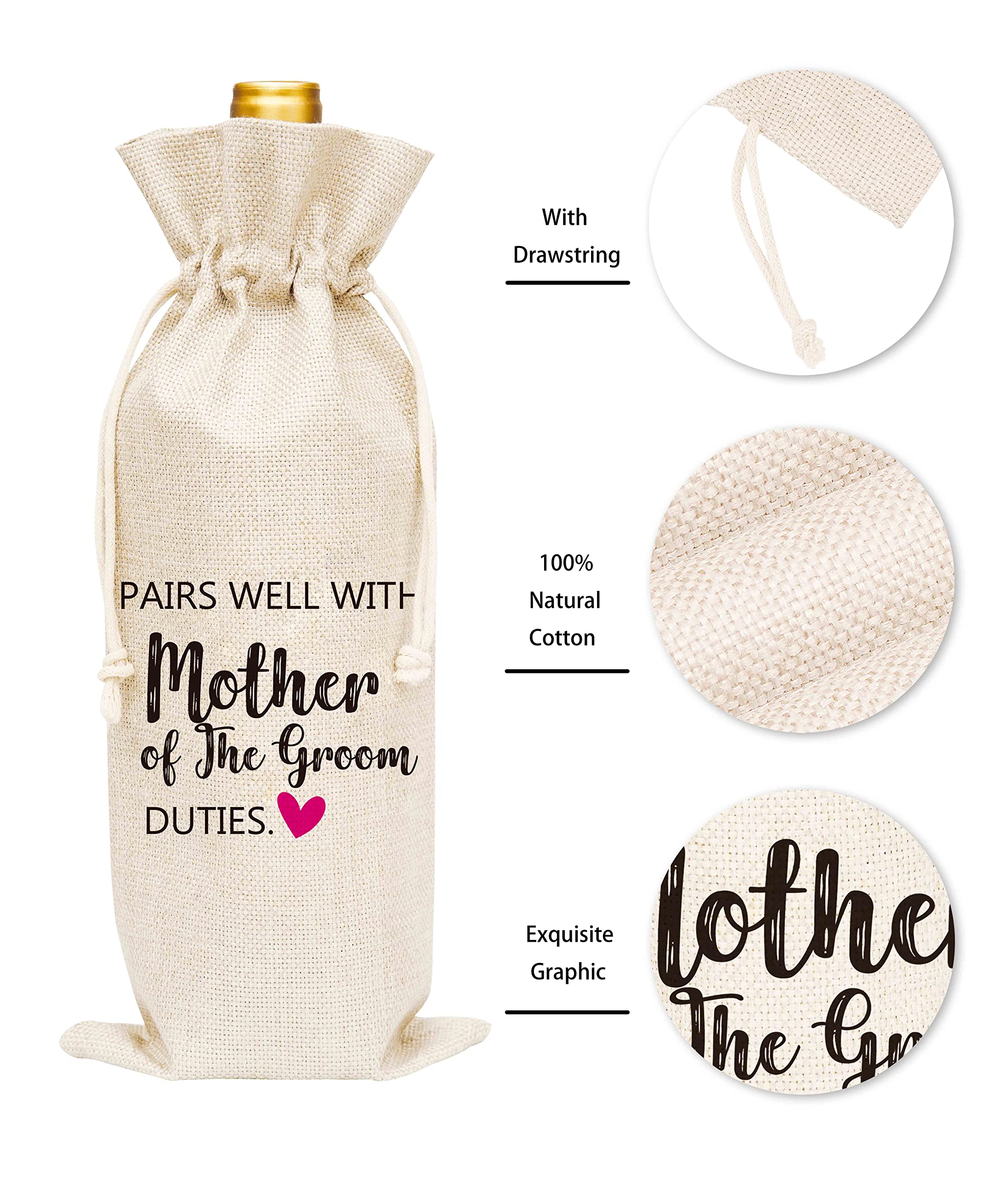Mother Of The Groom Wine Bag - Burlap Bottle Cover For Wedding Party Gifts