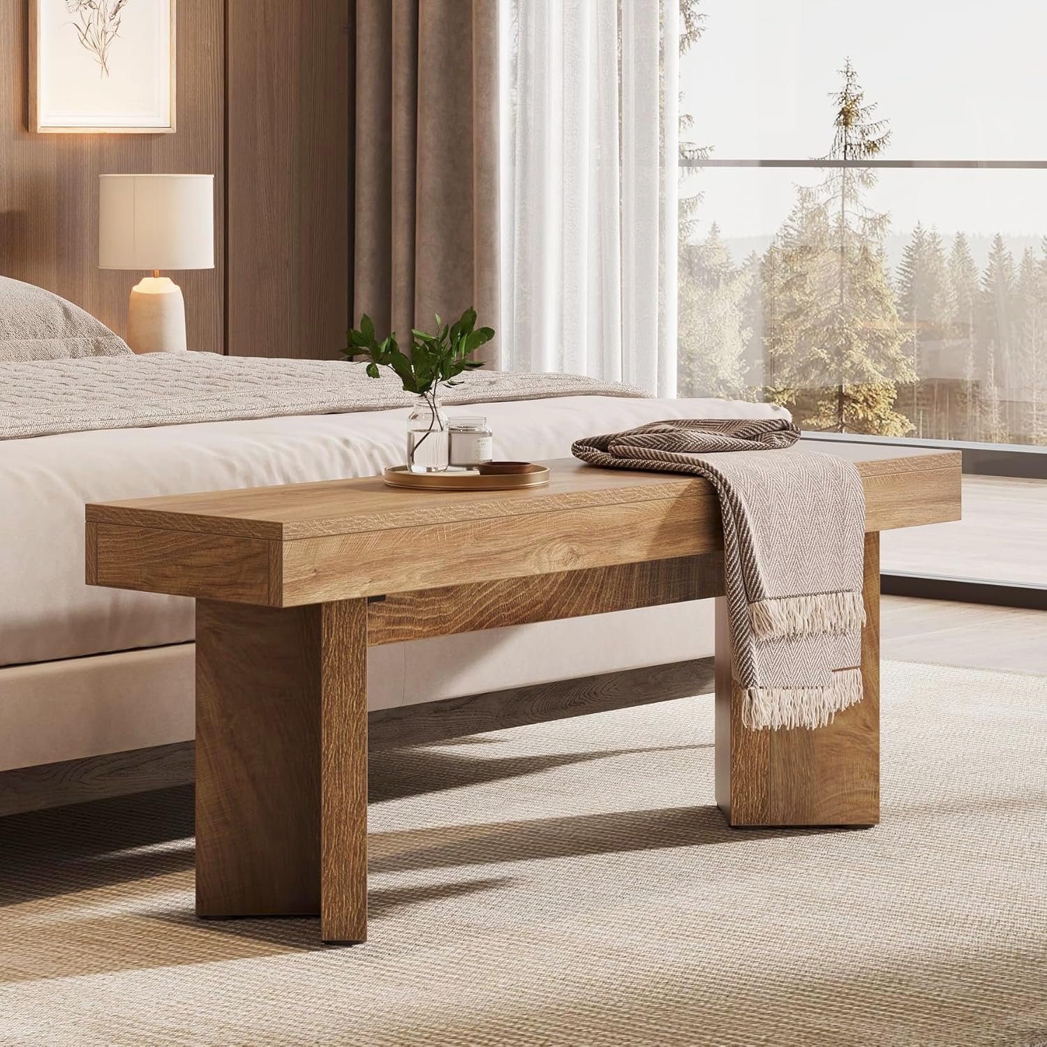 Tribesigns Farmhouse Wooden Dining Bench | 47" Indoor Entryway Bench with Sturdy Frame for Dining Room, Livingroom, Hallway, End of Bed (Rustic Brown)