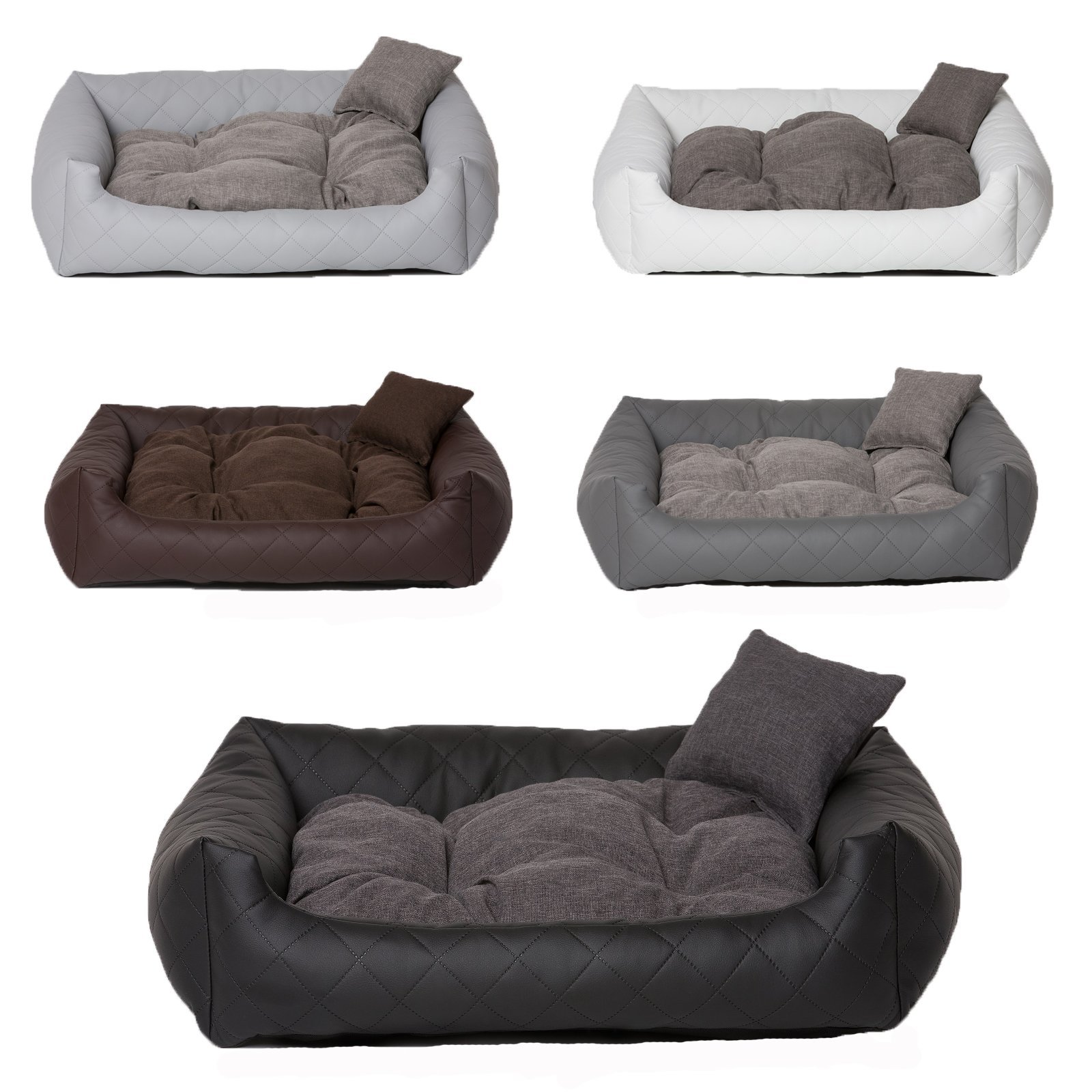 MH Legowisko dla psa, poduszka dla psa, sofa dla kota, kosz dla psa, pikowana sztuczna skóra (XXXL (ok. 130 x 110 cm), czarne)