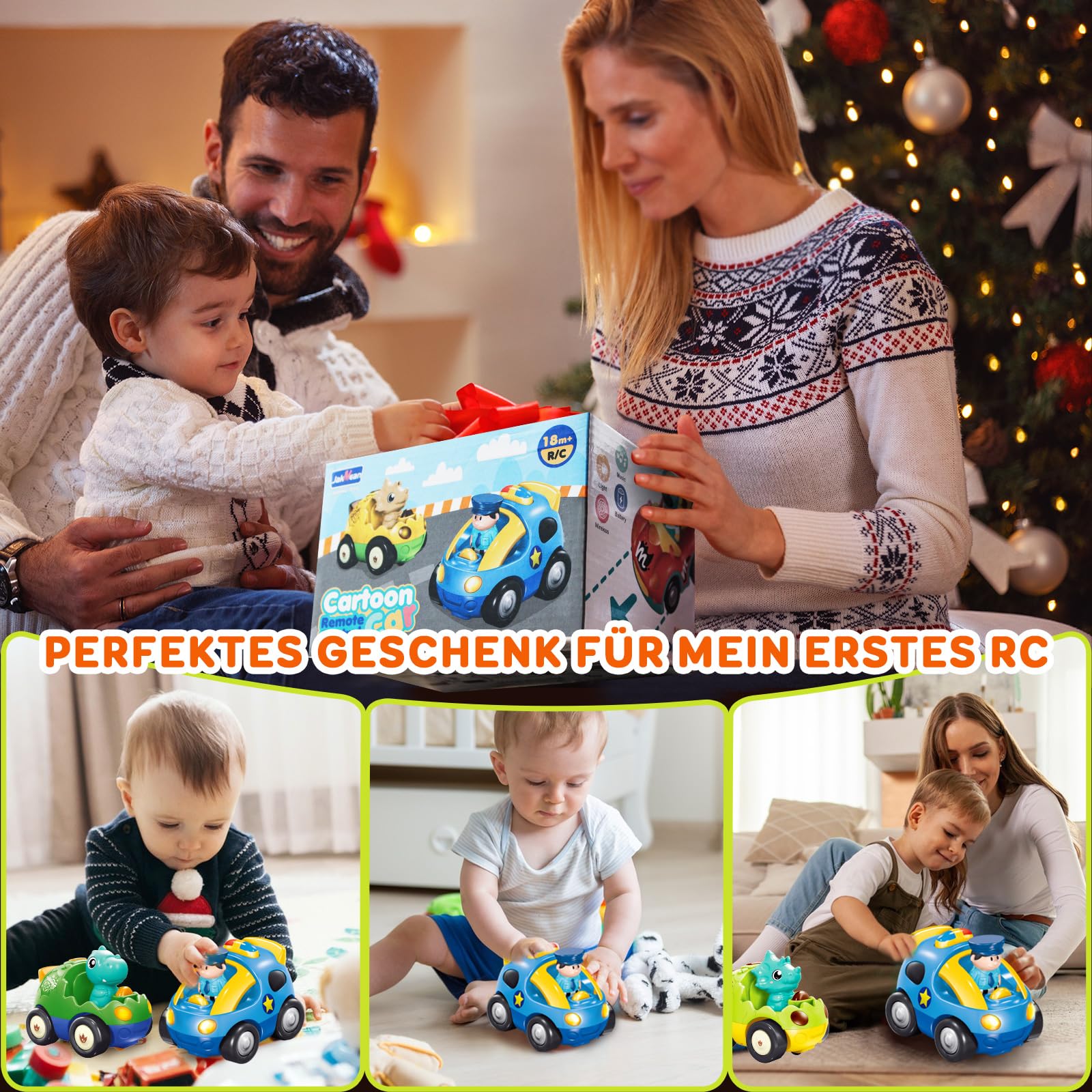 Pup Go Fernbedienung Cartoon Polizeiauto für Kinder 1 2 3 Jahre, Ferngesteuertes Auto Spielzeug mit Musik und Licht, Radio Control Rennwagen Kinderspielzeug, Ideal RC Auto Geschenk für Junge