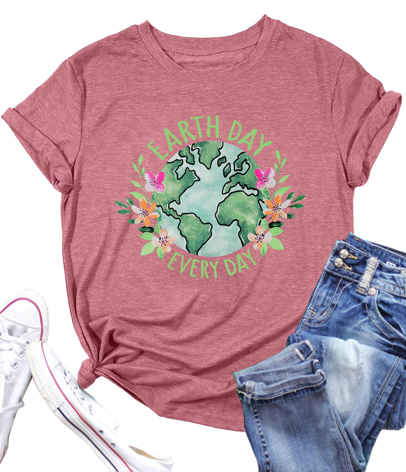 Earth Day Shirts for Women: Earth Day Every Day Shirt Funny Environmental Graphic Tee Tops