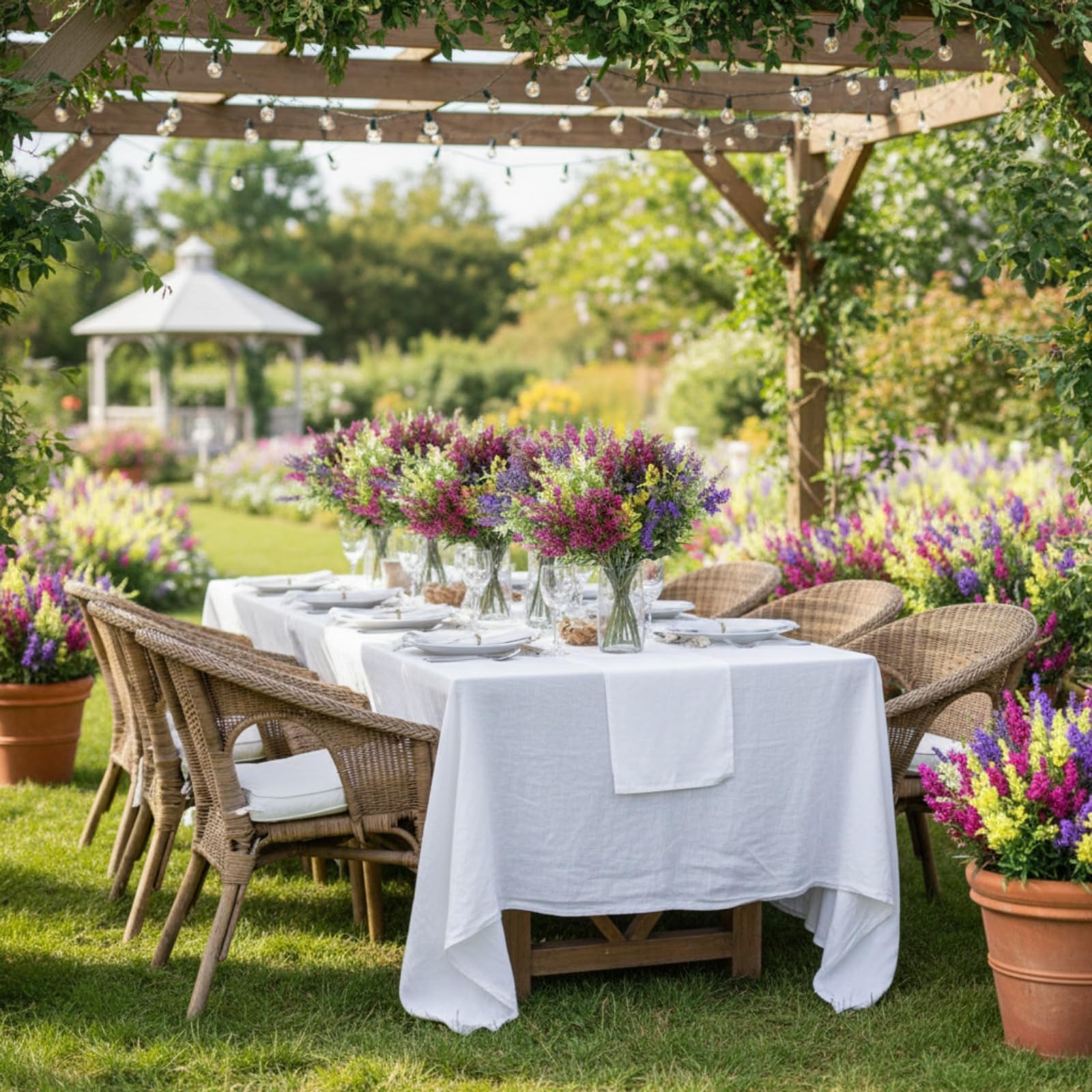 Xinnun 24 fasci di piante artificiali da esterno, resistenti ai raggi UV, fiori finti per esterni, margherite, peonie, lavanda, verde finto per primavera, estate, giardino, portico, esterno e interno