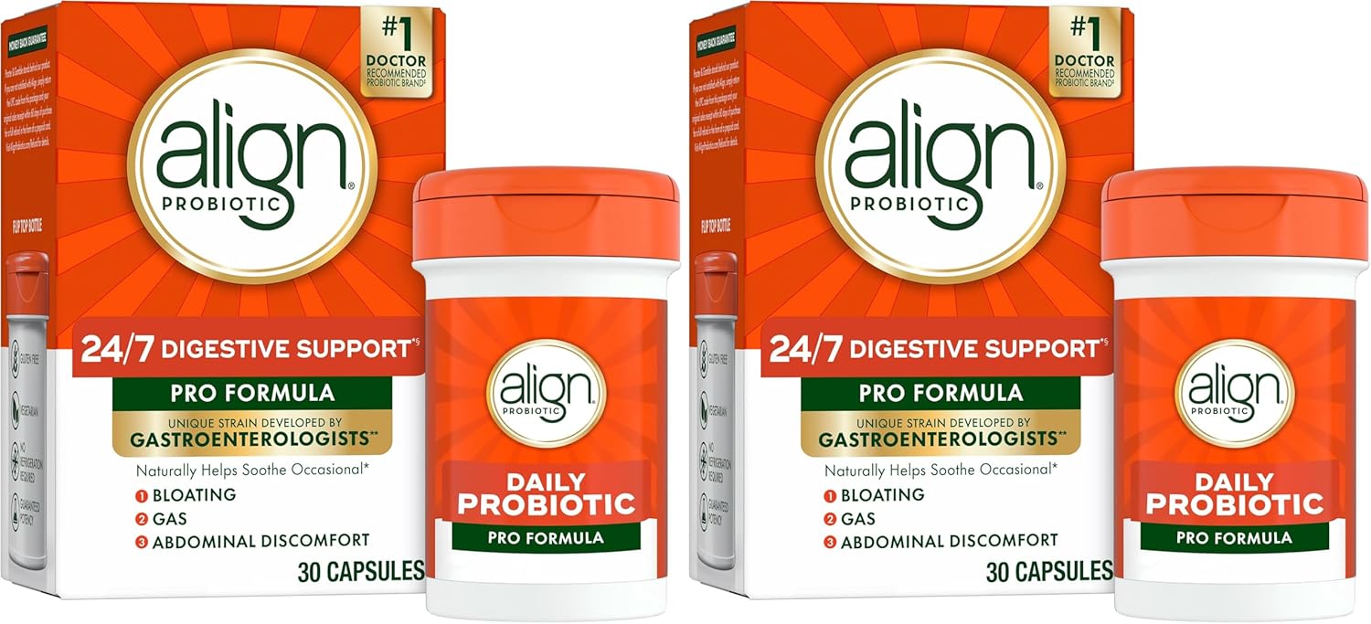 Align Probiotic,Pro Formula,Probiotics for Women and Men,Probiotics for Digestive Health,Men and Womens Probiotic Capsules Help Relieve Occasional Bloating & Gas*,30 Capsules,(Pack of 2)
