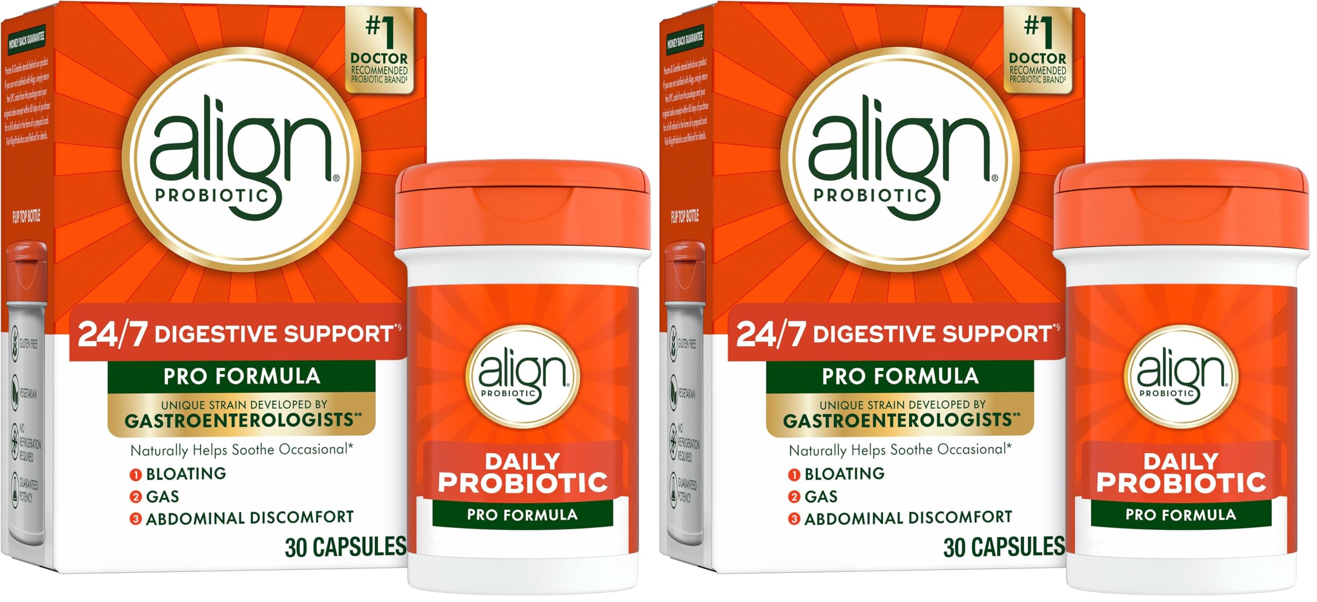Align Probiotic,Pro Formula,Probiotics for Women and Men,Probiotics for Digestive Health,Men and Womens Probiotic Capsules Help Relieve Occasional Bloating & Gas*,30 Capsules,(Pack of 2) 30 Count (Pack of 2)