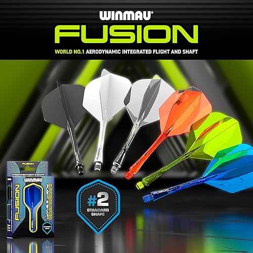 Miniatura 36 de Winmau Darts Fusion - Sistema integrado de vuelo y eje - Forma y diseño n.º 2 - Disponible en corto, intermedio y mediano - transparente, rojo