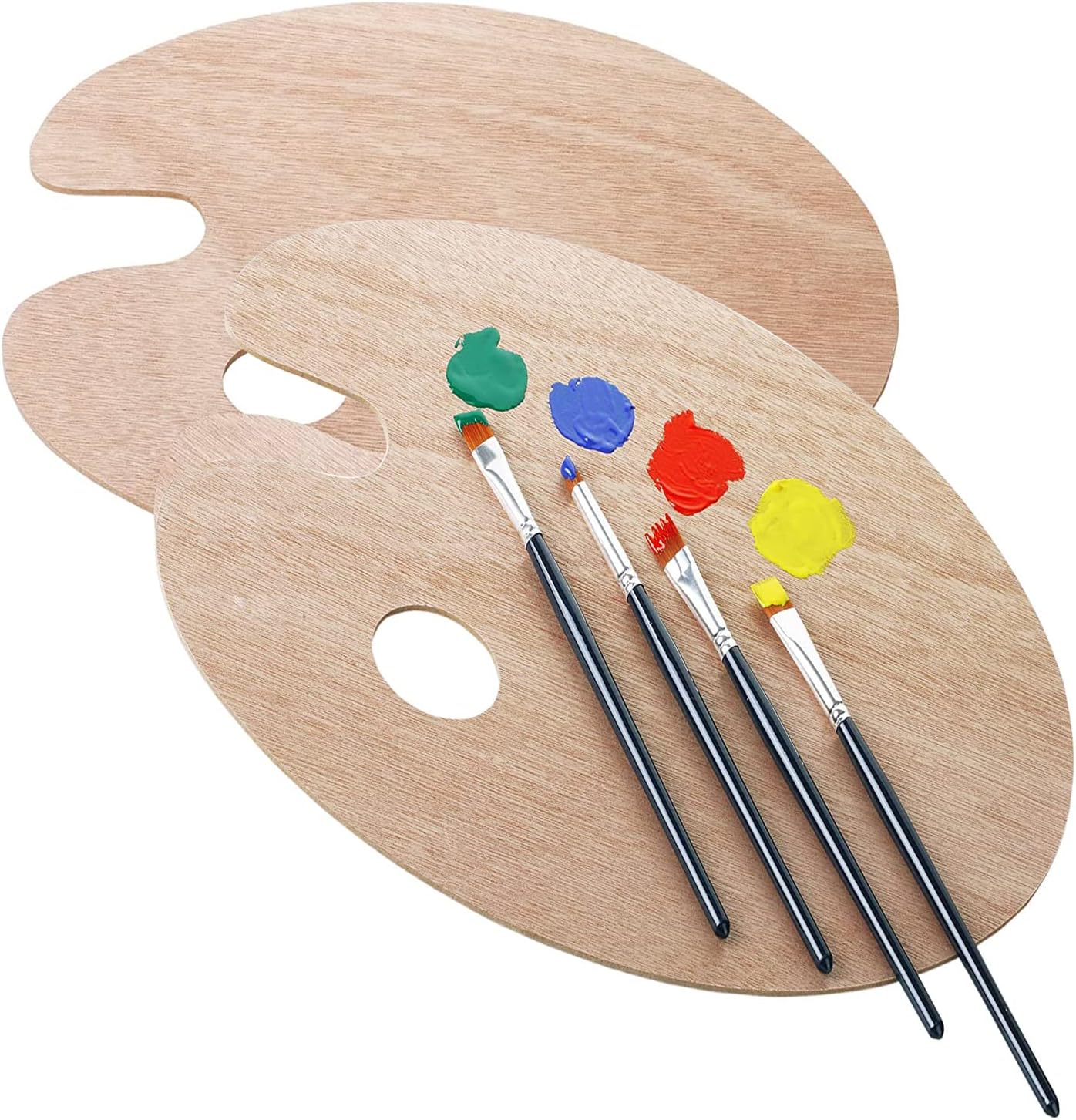 Amazon.co.jp LIKENNY【2個セット】絵画パレット 木製 ペイントパレット 油パレット 親指穴楕円形の滑らかなペイントトレイ