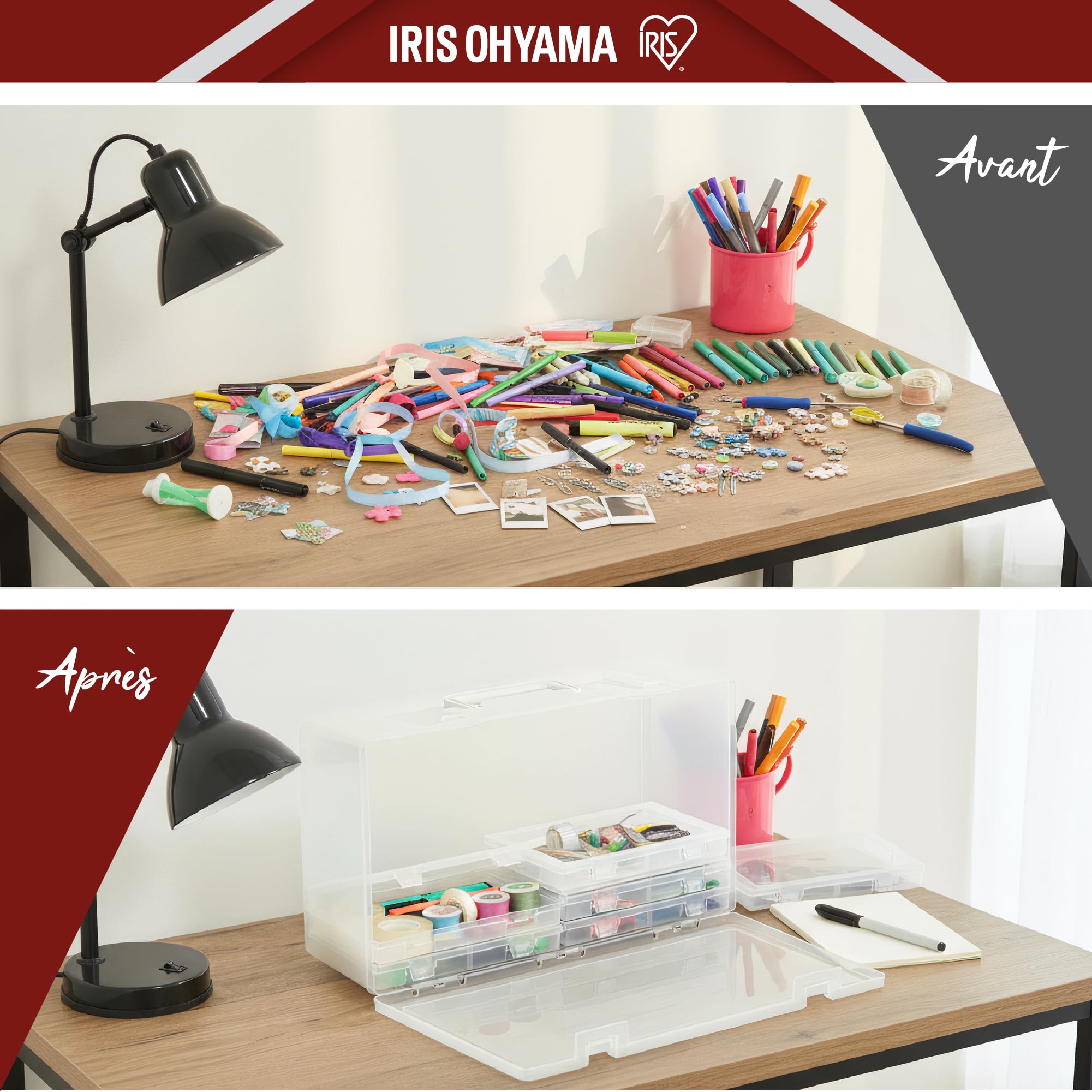 Iris Ohyama, 2er-Set Fotobox mit 16 Innenboxen jeweils, Fassungsvermögen 2560 Fotos (80 per Innerbox), Stapelbar mit Griff und sicherem Verschluss, BPA-frei, Fotobox Aufbewahrungsbox, KP-XLPHO16