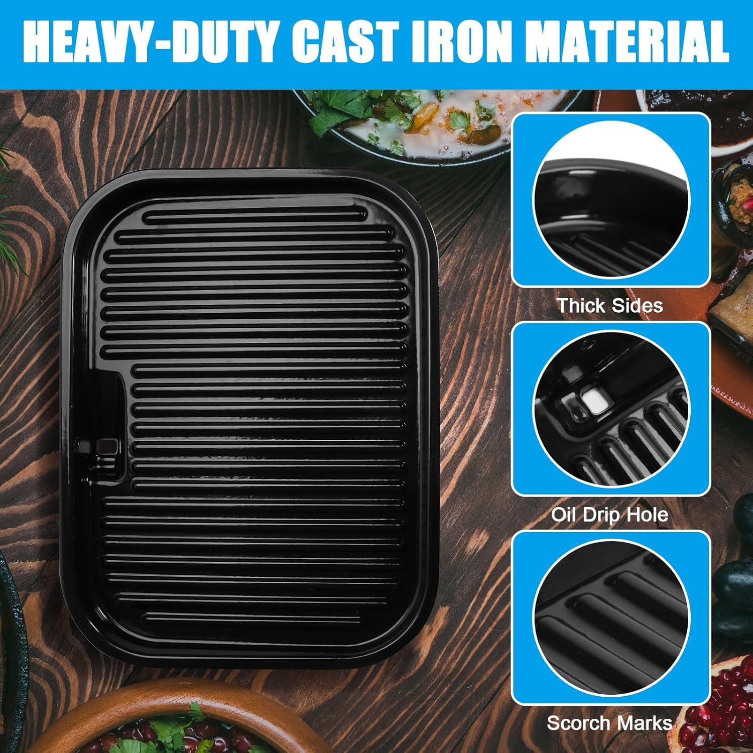 Grill Griddle Plate for Ninja Woodfire Outdoor Grills OG700 Series Accessories, Non-Stick Flat Top Griddle Pan Compatible with Ninja XSKGRDPLT Woodfire OG701,Cast Iron with Enamel Coating