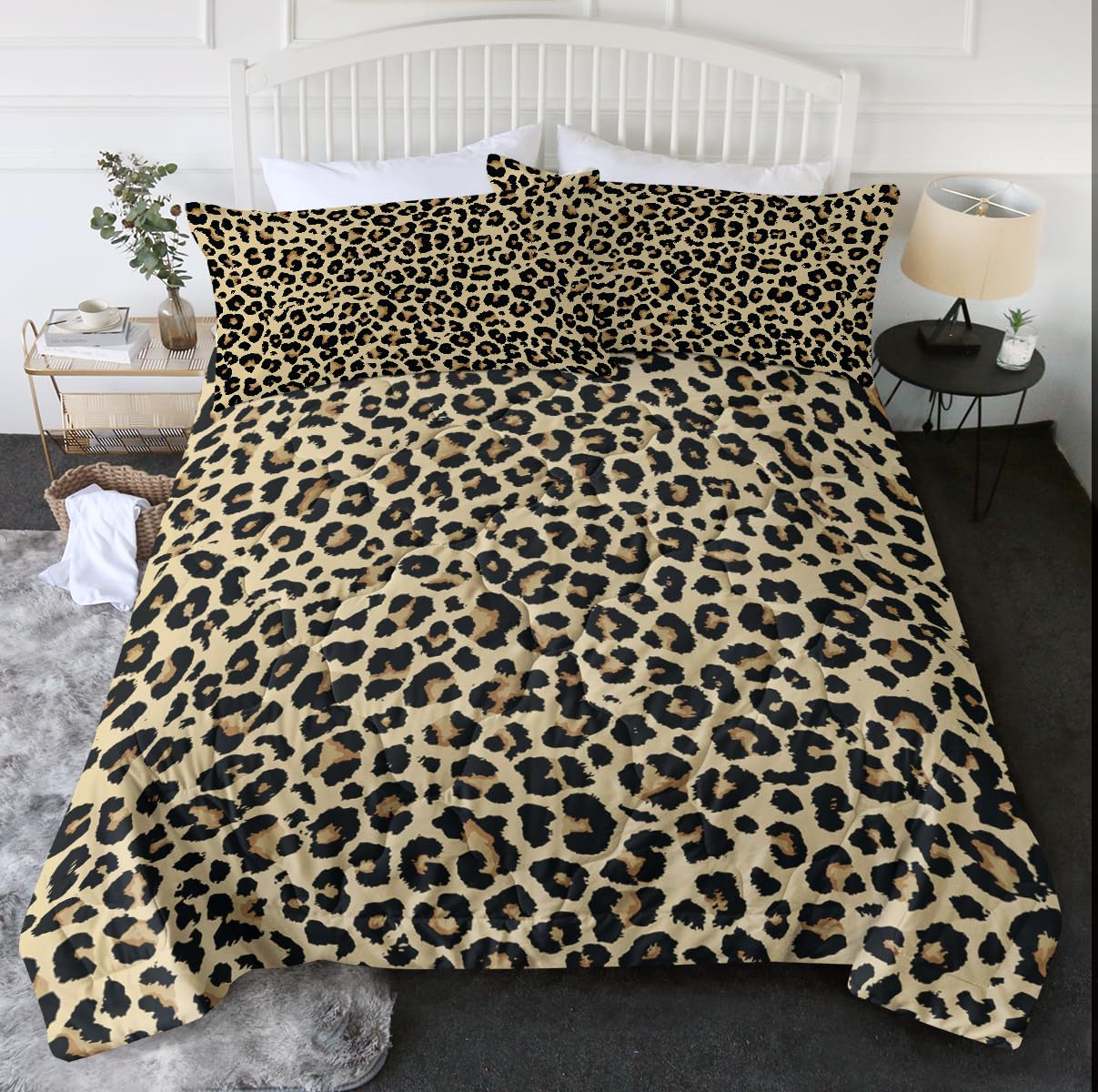 BlessLiving Leopard Comforter Set Animal Print Cheetah Twin/Twin XL Bedding 3 Piece Golden Comfortable Comforter with 2 Pillow Shams Home Bedding Sets
