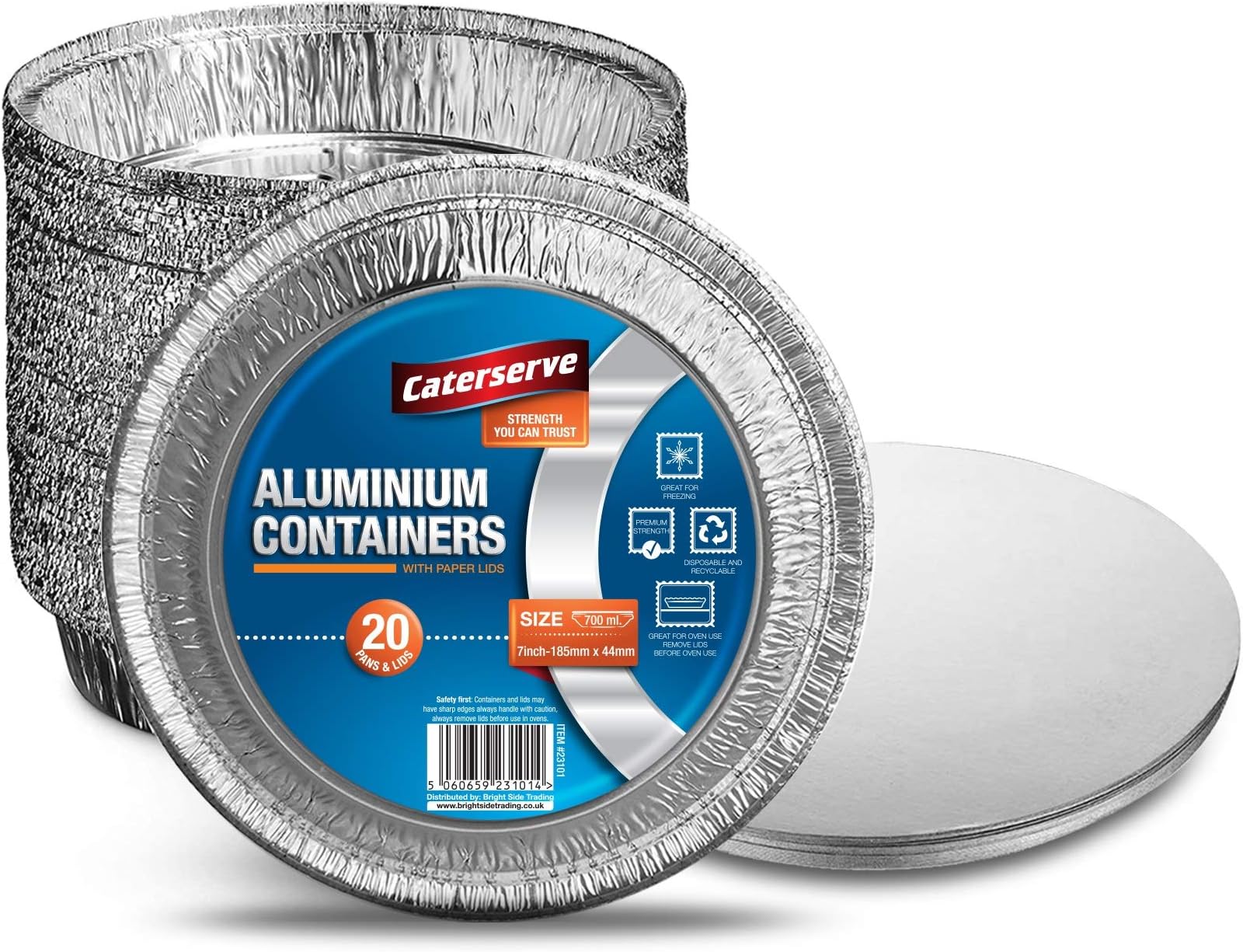 Aluminium Containers โ 20pc Foil Pie Cases with Paper Lids โ Durable, Food-Grade Oven & Freezer Safe โ 7in-18cm Baking Trays