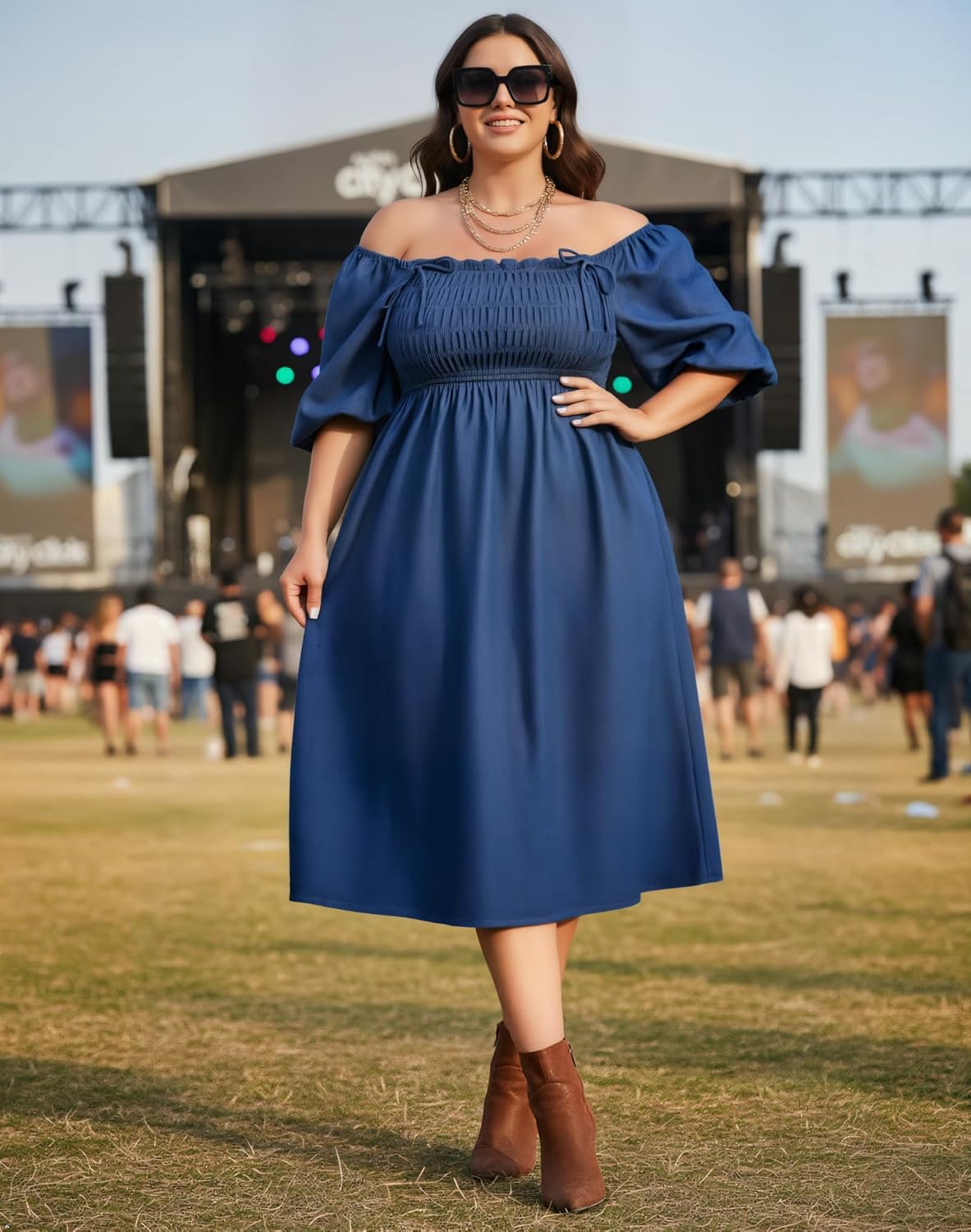 Summer Plus Size Denim Dress L-4XL, Reversible Off Shoulder Short Sleeve with Pockets, Jean Dresses for Curvy Women