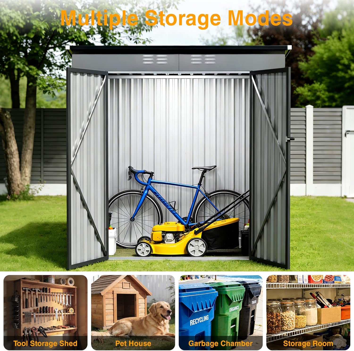 6 x 4 FT Storage Shed, Metal Sheds & Outdoor Storage with Sloping Roof and Lockable Door, Outdoor Shed for Backyard Garden Patio and Lawn,Grey